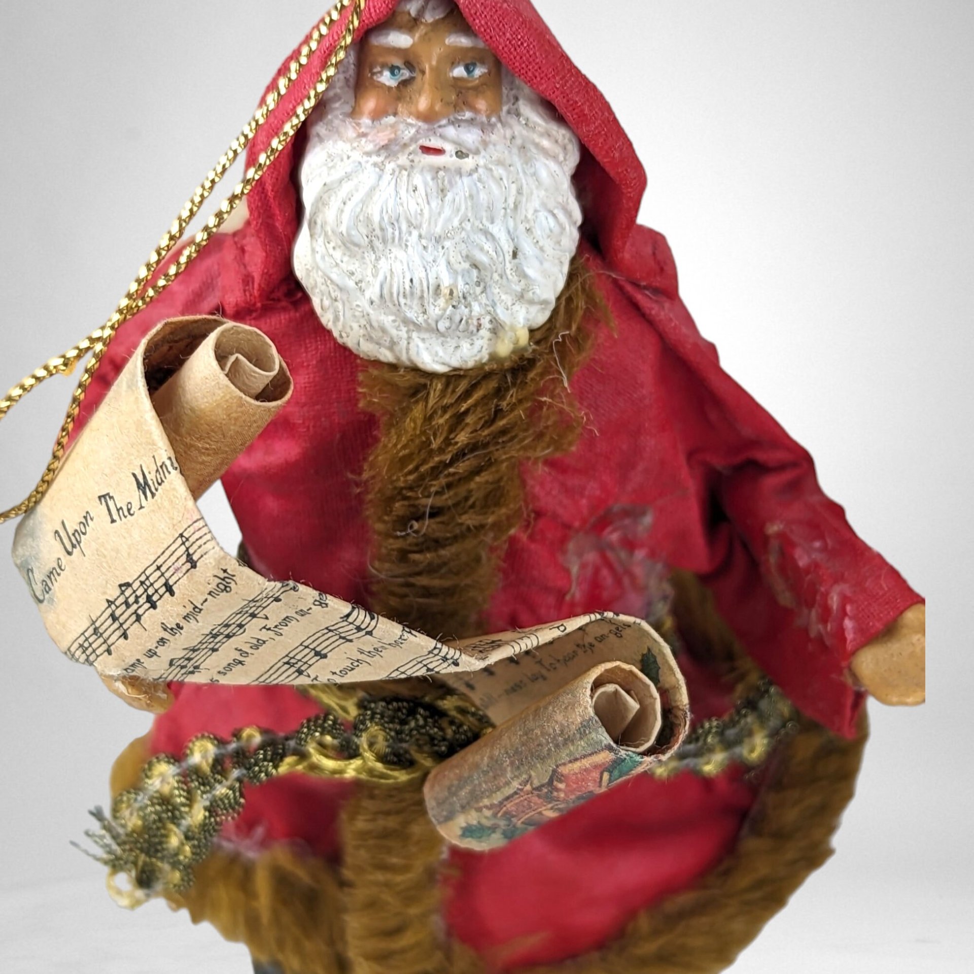 Set of 4 Vintage Paper Mache Santa Ornaments: Nostalgic Holiday Decor