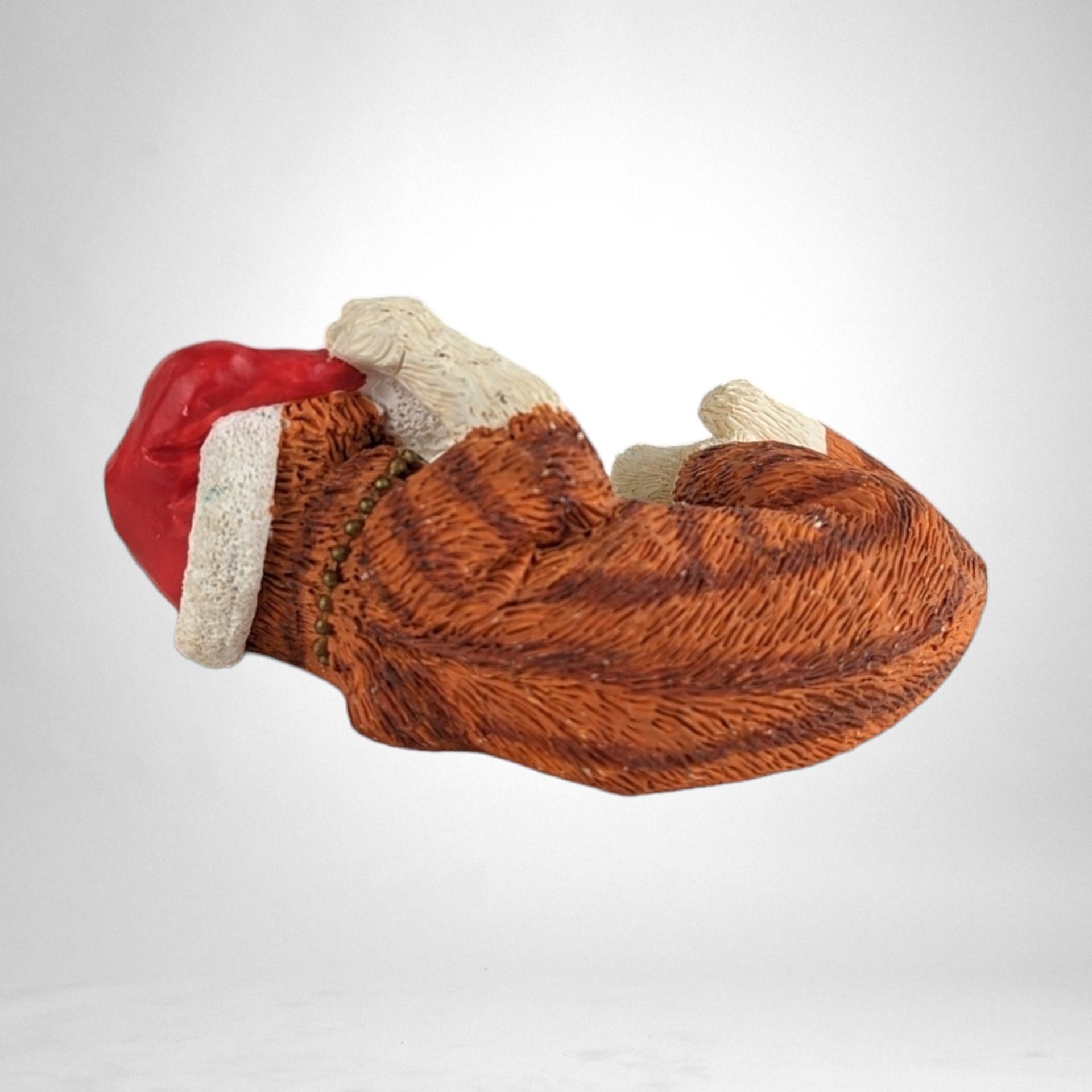 Whiskered Holiday Charm: 1995 Enesco Kathy Wise Resin Striped Cat with Santa Cap Figurine