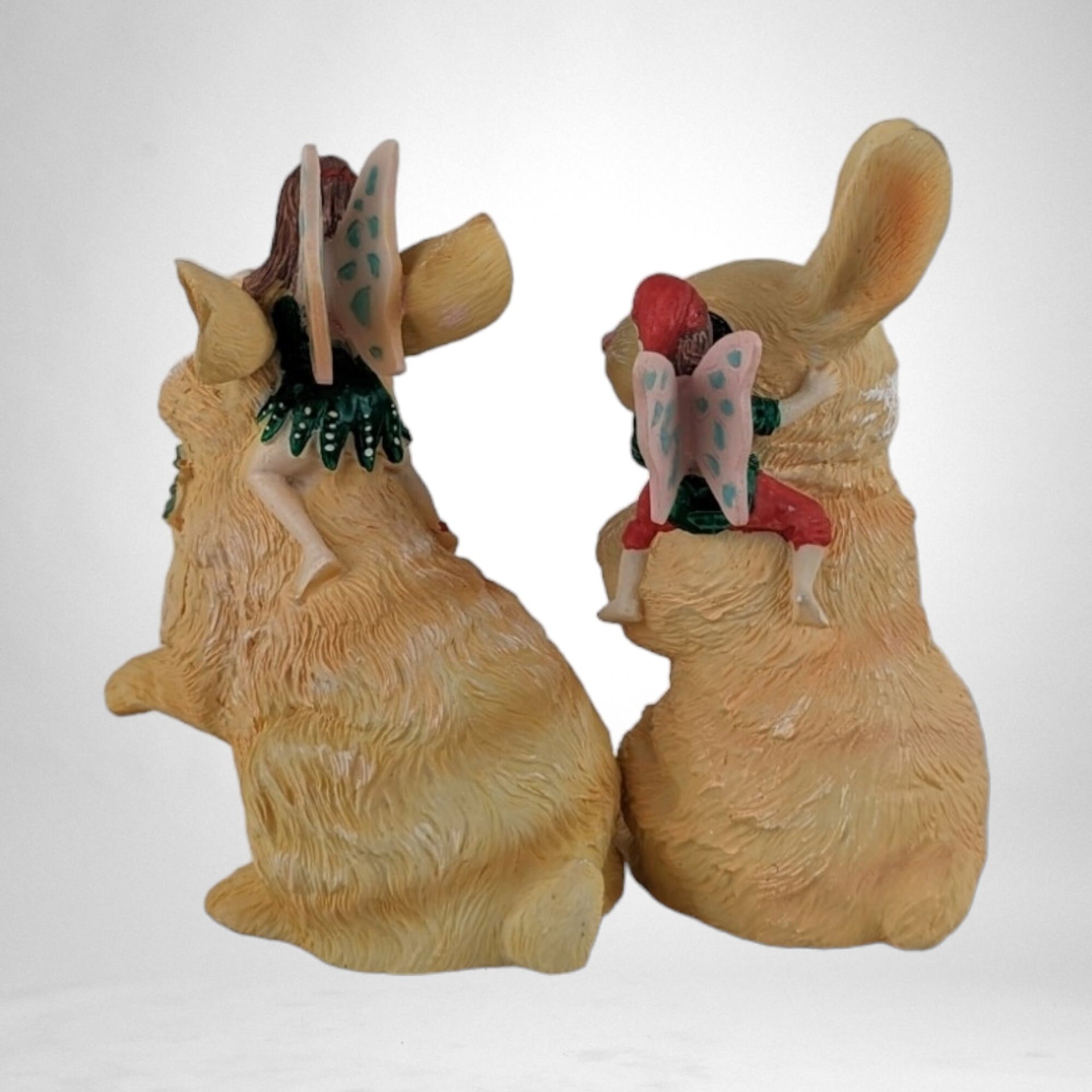 Enchanting 1991 Resin Fairies Riding Rabbits Figurines - Whimsical Fantasy Decor for Your Home!