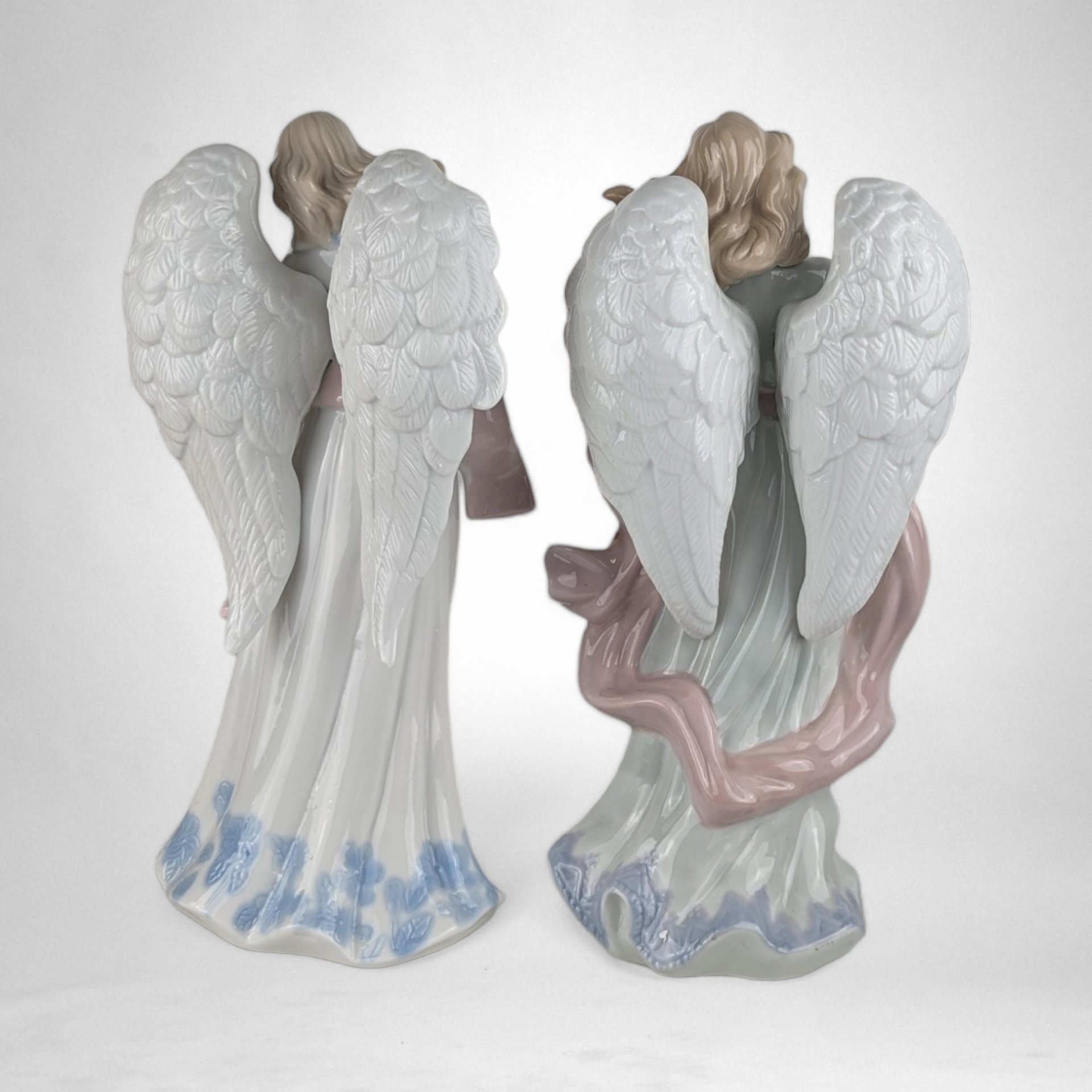 Vintage 2000 Grandeur Noel Porcelain 10" Instrument Angel Pair - Heavenly Holiday Harmony!