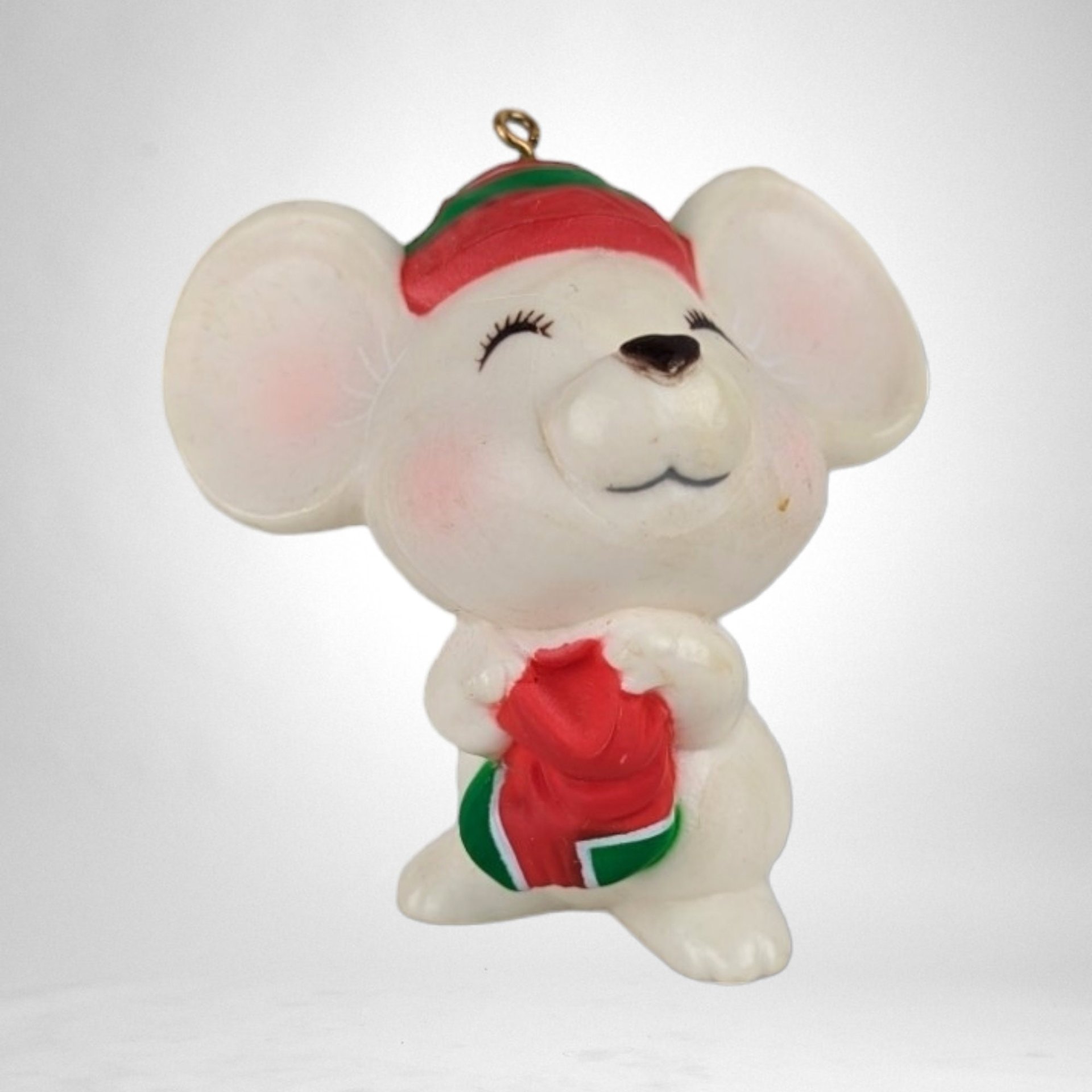1970s Hallmark Vintage White Mouse Christmas Ornament