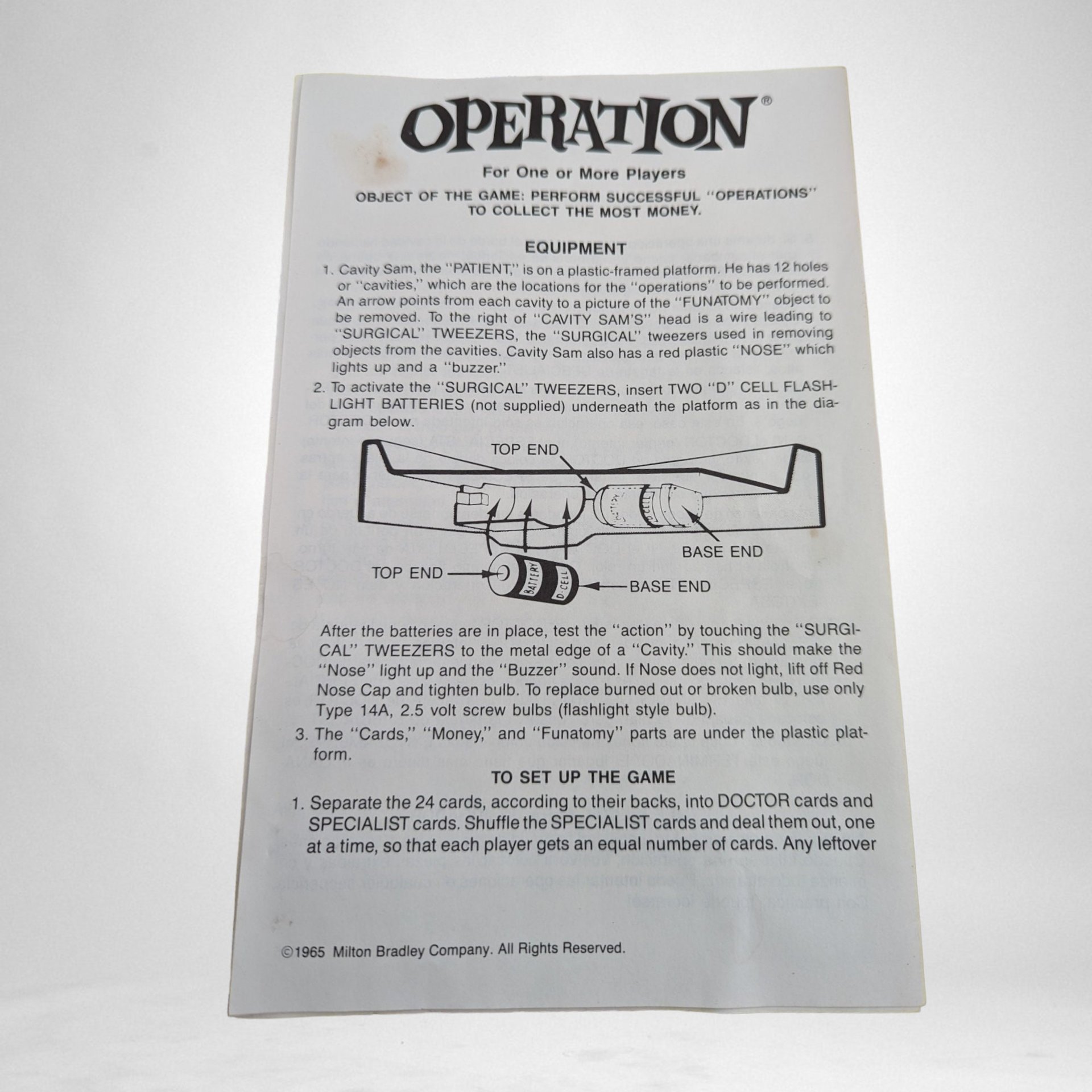 1965 Milton Bradley Operation Game with Smoking Doctor - Vintage Classic, Has Imperfections