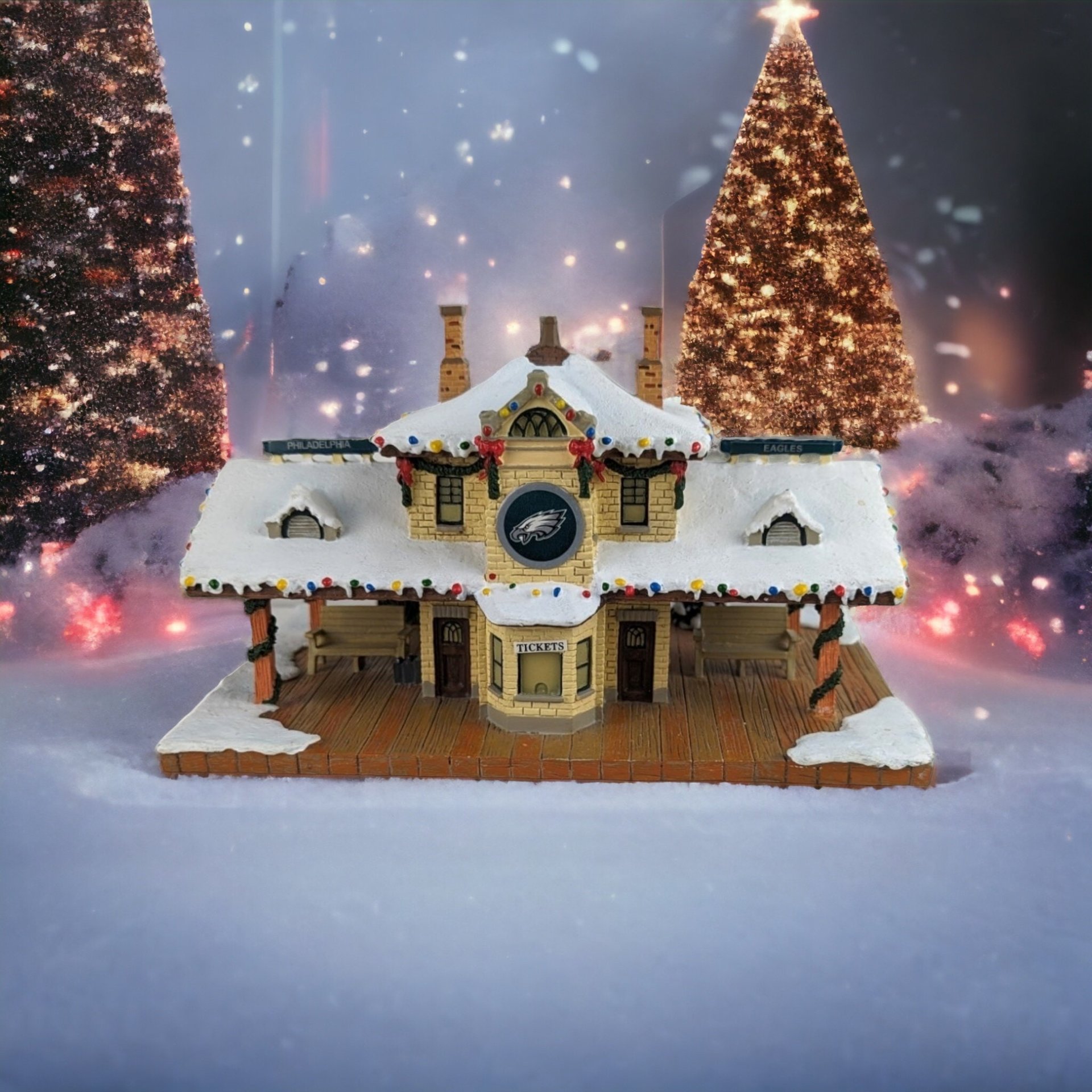 2003 Hawthorne Village Philadelphia Eagles Station Village Building - Eagles Pride for Your Holiday Display! (Chip on a Tree)
