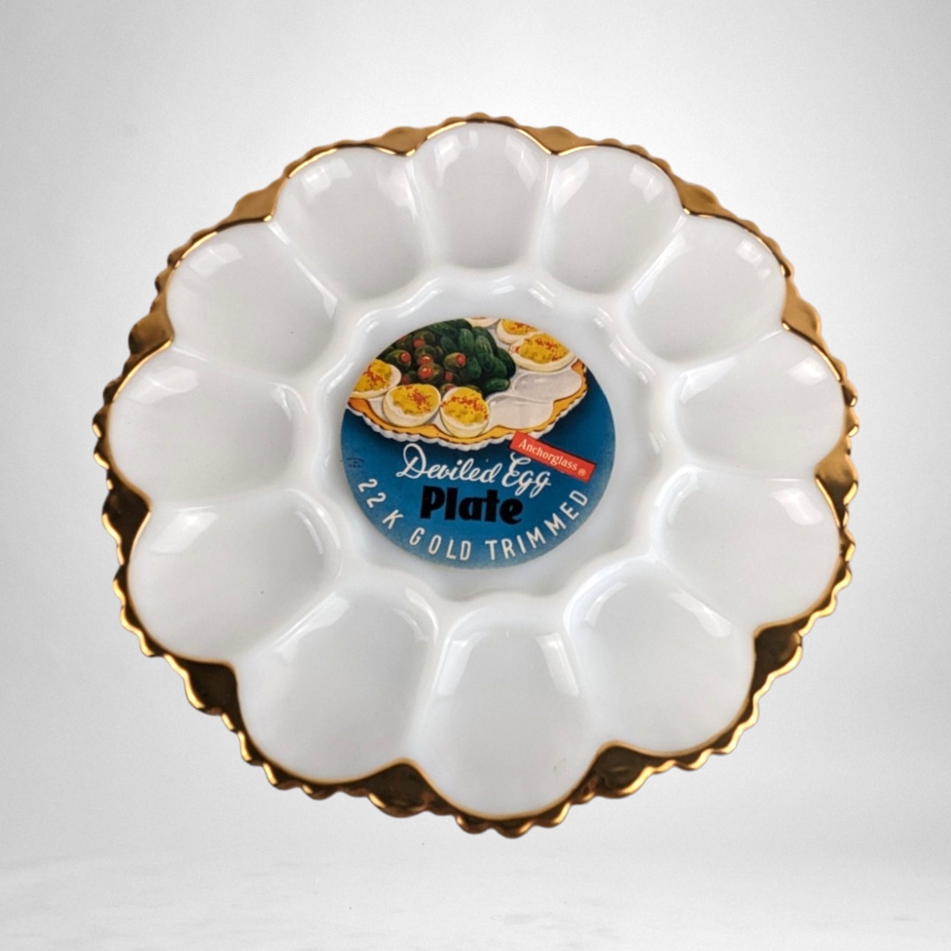 Vintage Anchorglass Deviled Egg Tray with Gold Trim - Elegant Serving for Classic Delights!