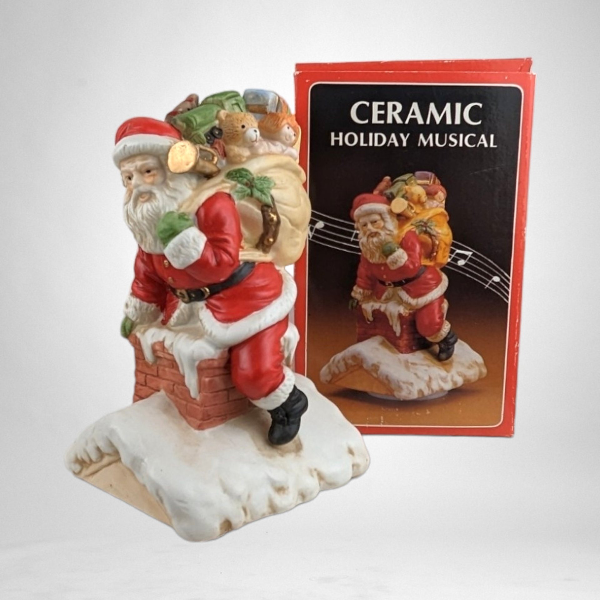 Vintage Silvestri Rooftop Santa Claus is Coming to Town Music Box