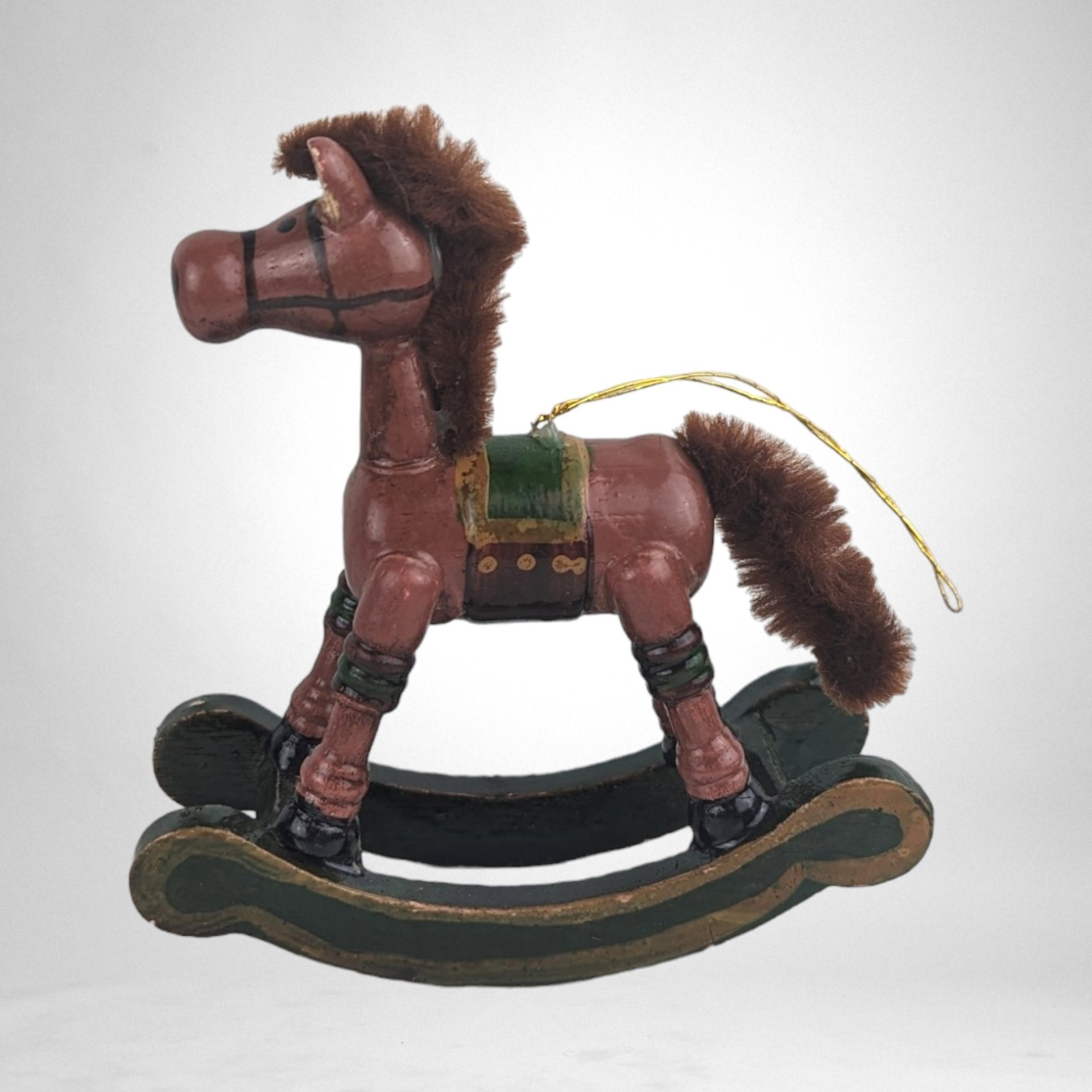 Charming Set of 4 Vintage 1985 Schmid Rocking Horse Wooden Ornaments - Timeless Holiday Elegance