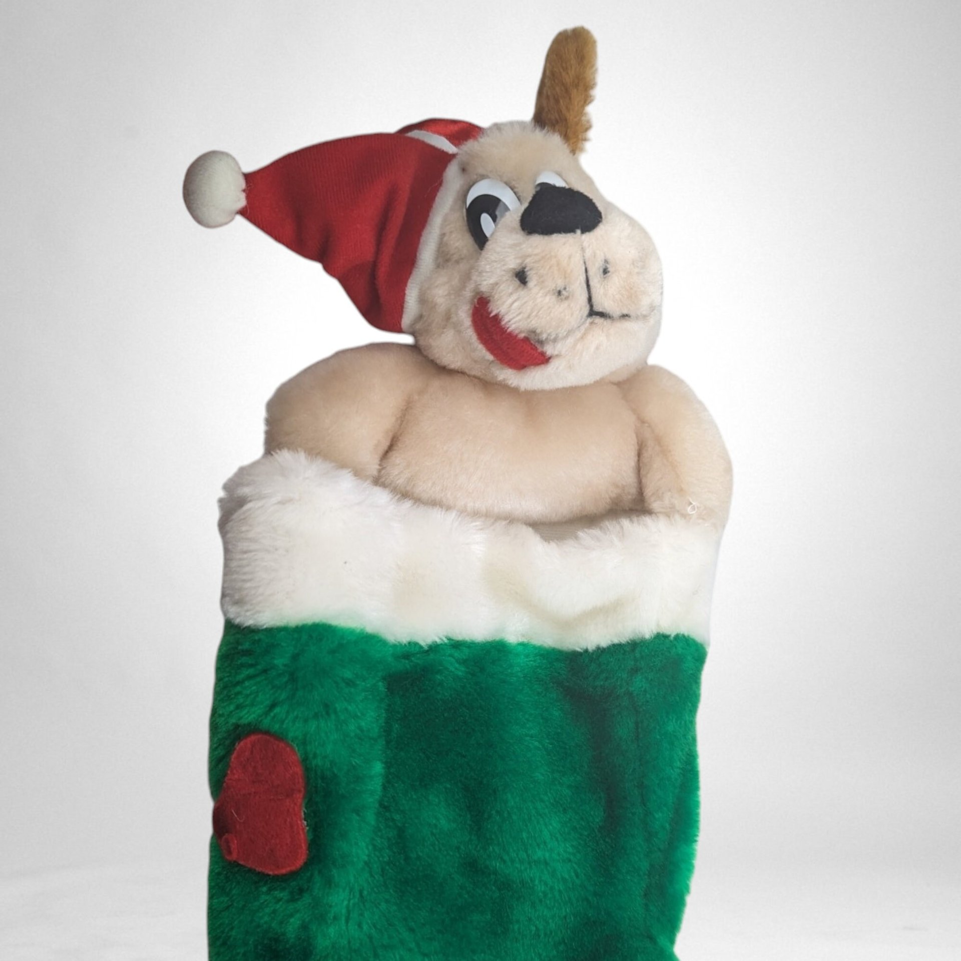 Vintage Plush Beggin' Strips Dog Stocking - Retro Canine Holiday