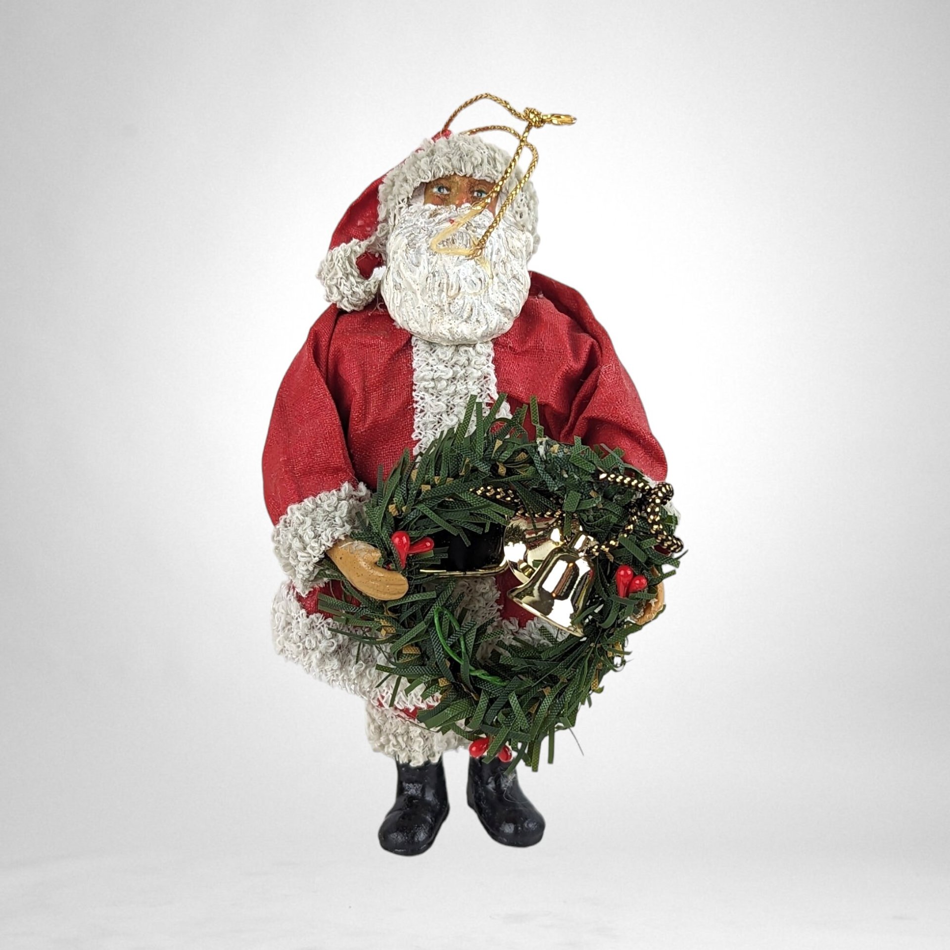 Set of 4 Vintage Paper Mache Santa Ornaments: Nostalgic Holiday Decor
