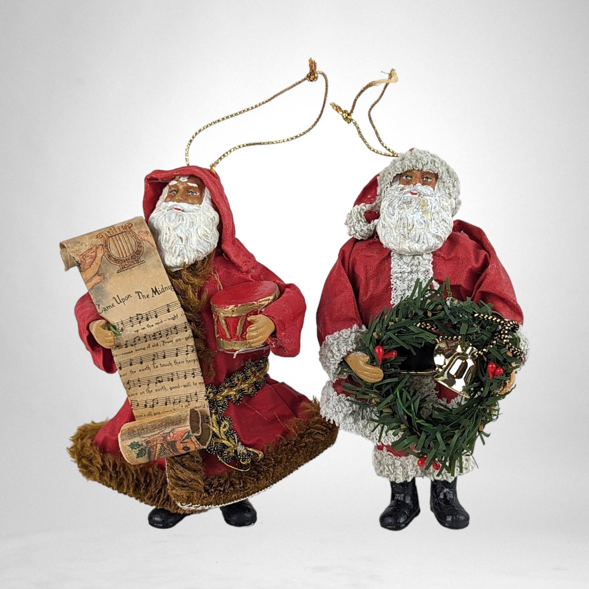 Set of 4 Vintage Paper Mache Santa Ornaments: Nostalgic Holiday Decor