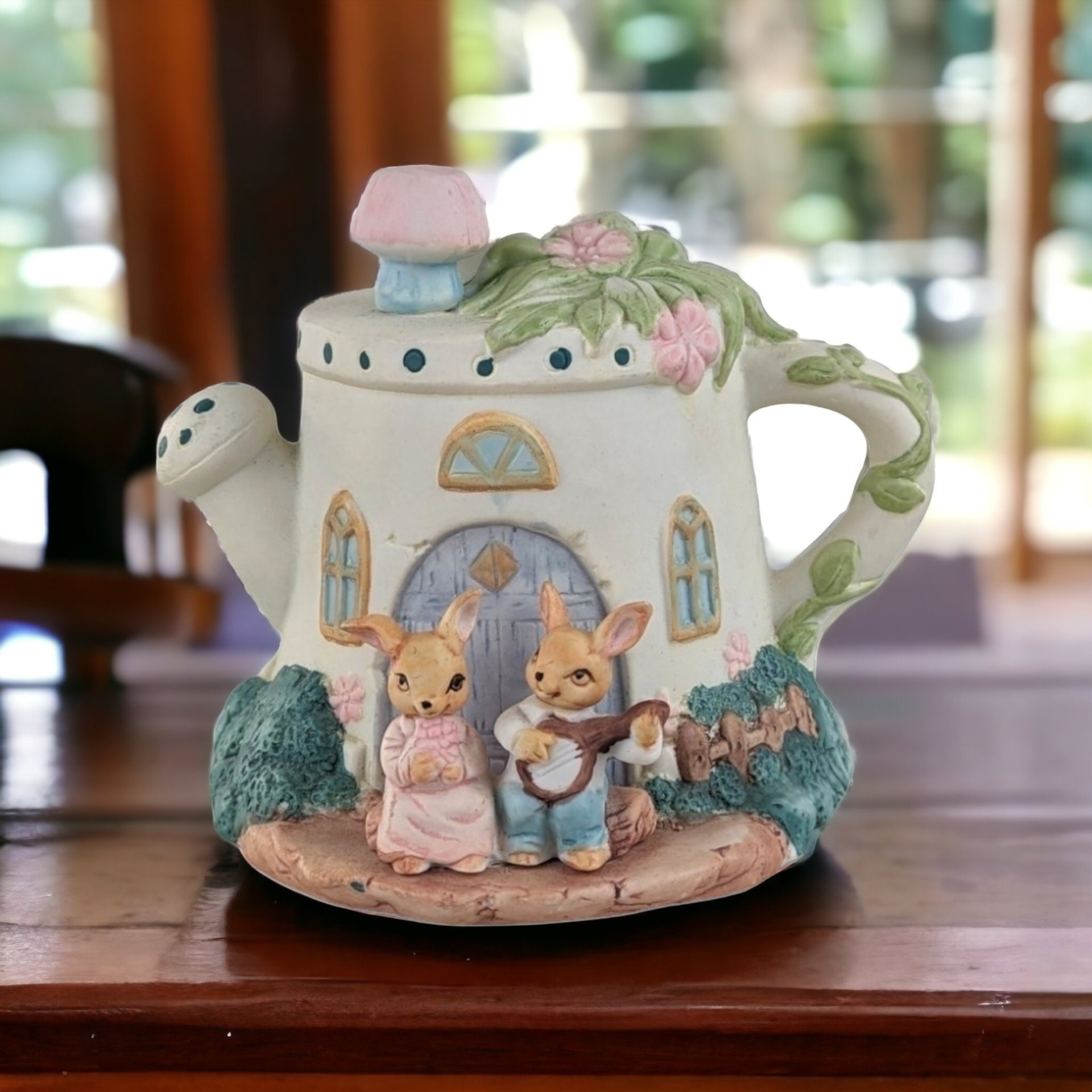 Vintage Ceramic Rabbit Teapot Music Box