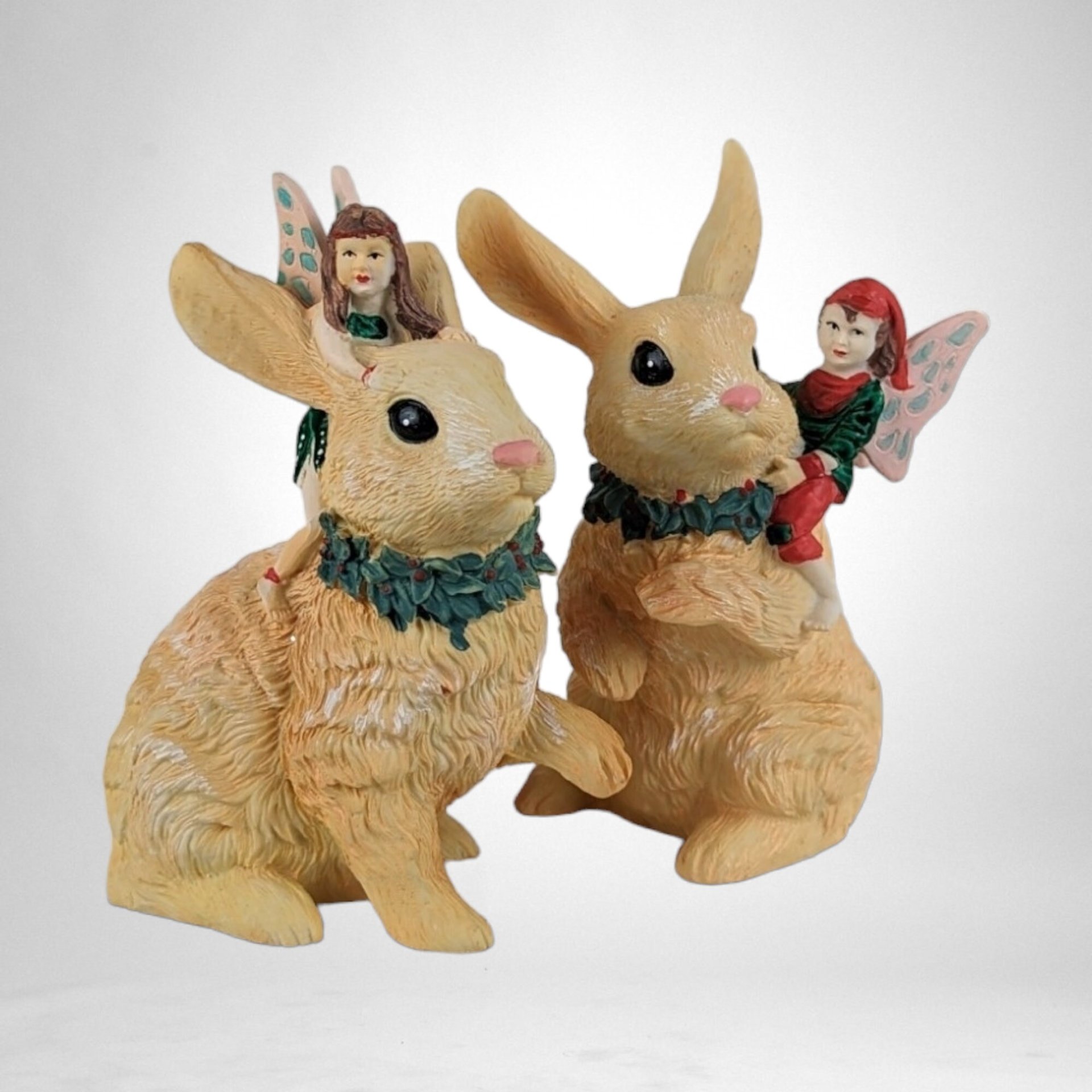 Enchanting 1991 Resin Fairies Riding Rabbits Figurines - Whimsical Fantasy Decor for Your Home!