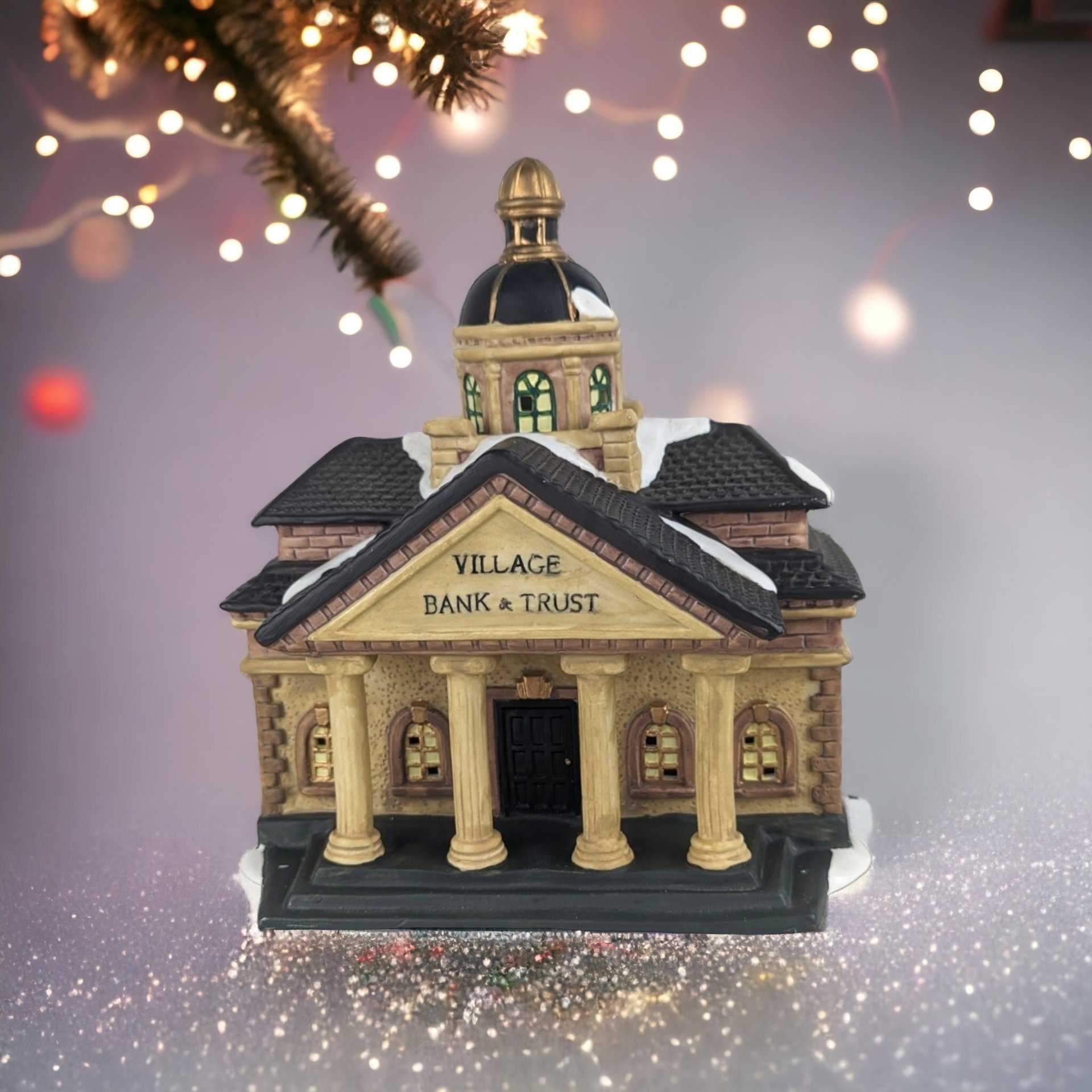 1997 Dickens Village Bank and Trust Lighted Building - A Vintage Glow of Holiday Nostalgia!