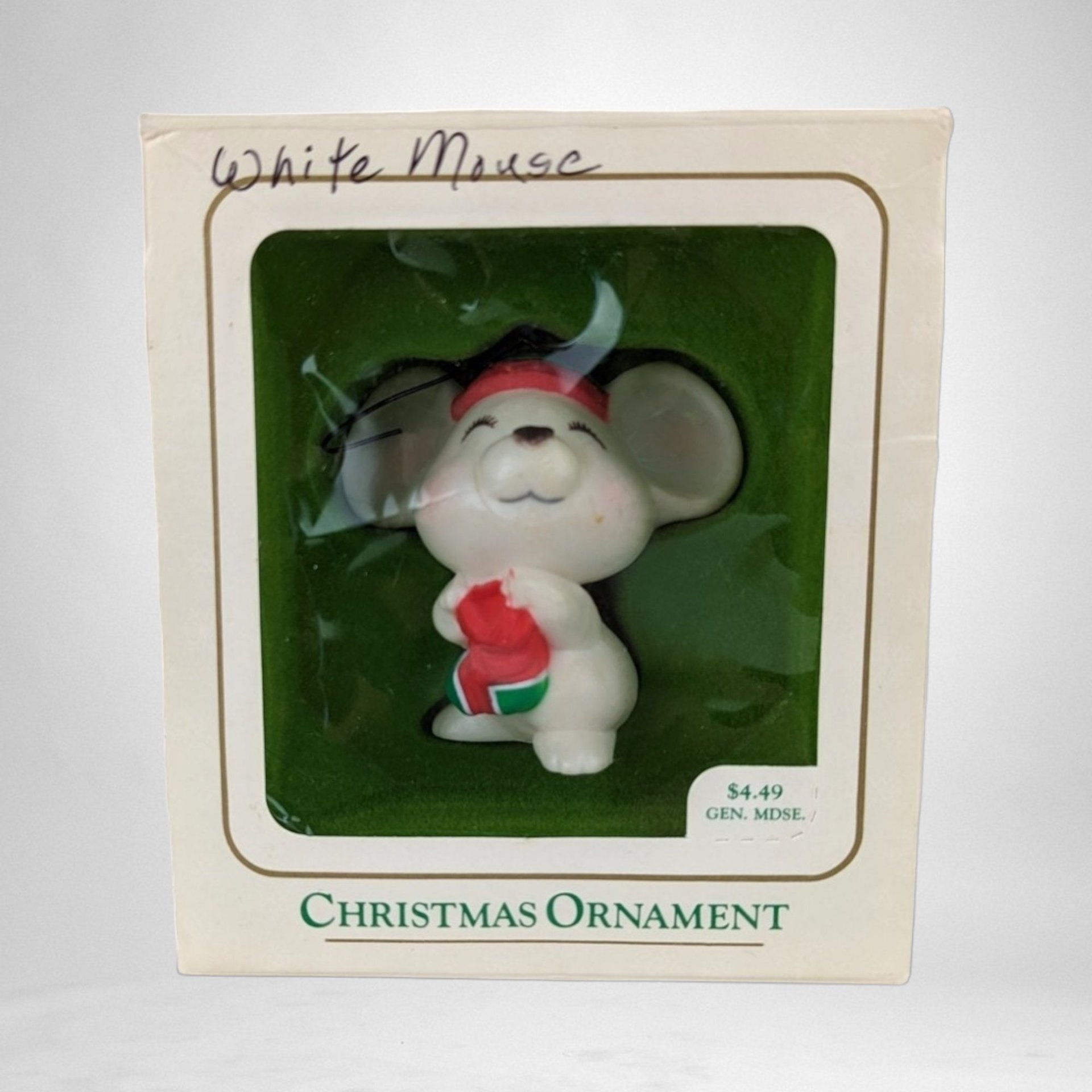 1970s Hallmark Vintage White Mouse Christmas Ornament