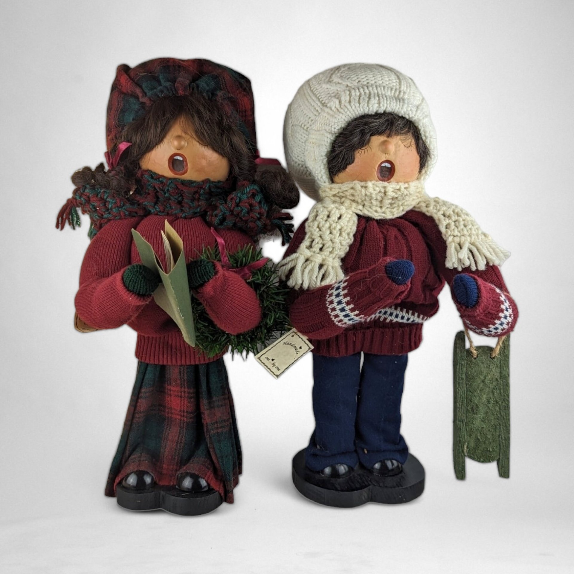 Pair of Handmade 19" Dolls Unlimited Carolers: Charming Artistry for Festive Decor