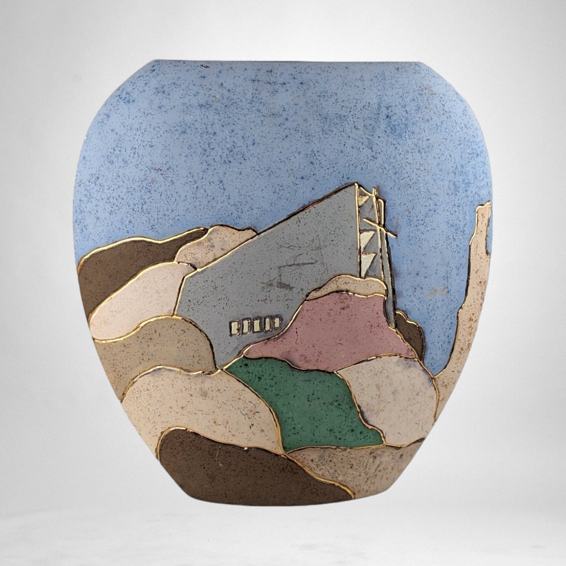 Vintage Southwest Pottery Signed Vase wtih Howling Wolf