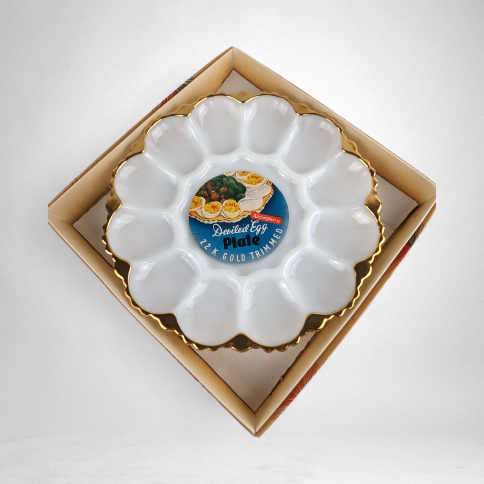 Vintage Anchorglass Deviled Egg Tray with Gold Trim - Elegant Serving for Classic Delights!