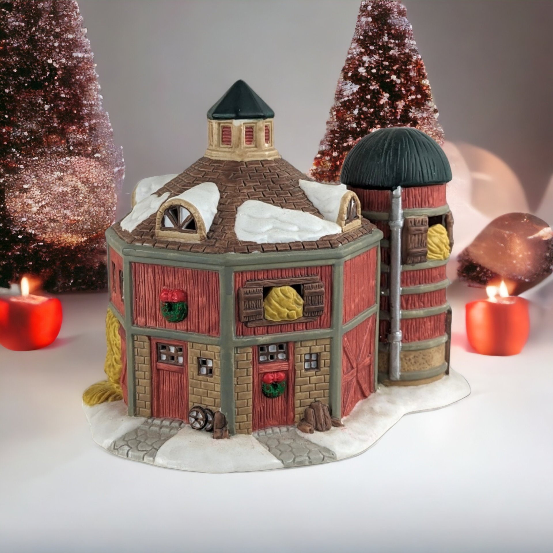 1997 St. Nicholas Square Octagon Barn Village Building - Charming Holiday Collectible