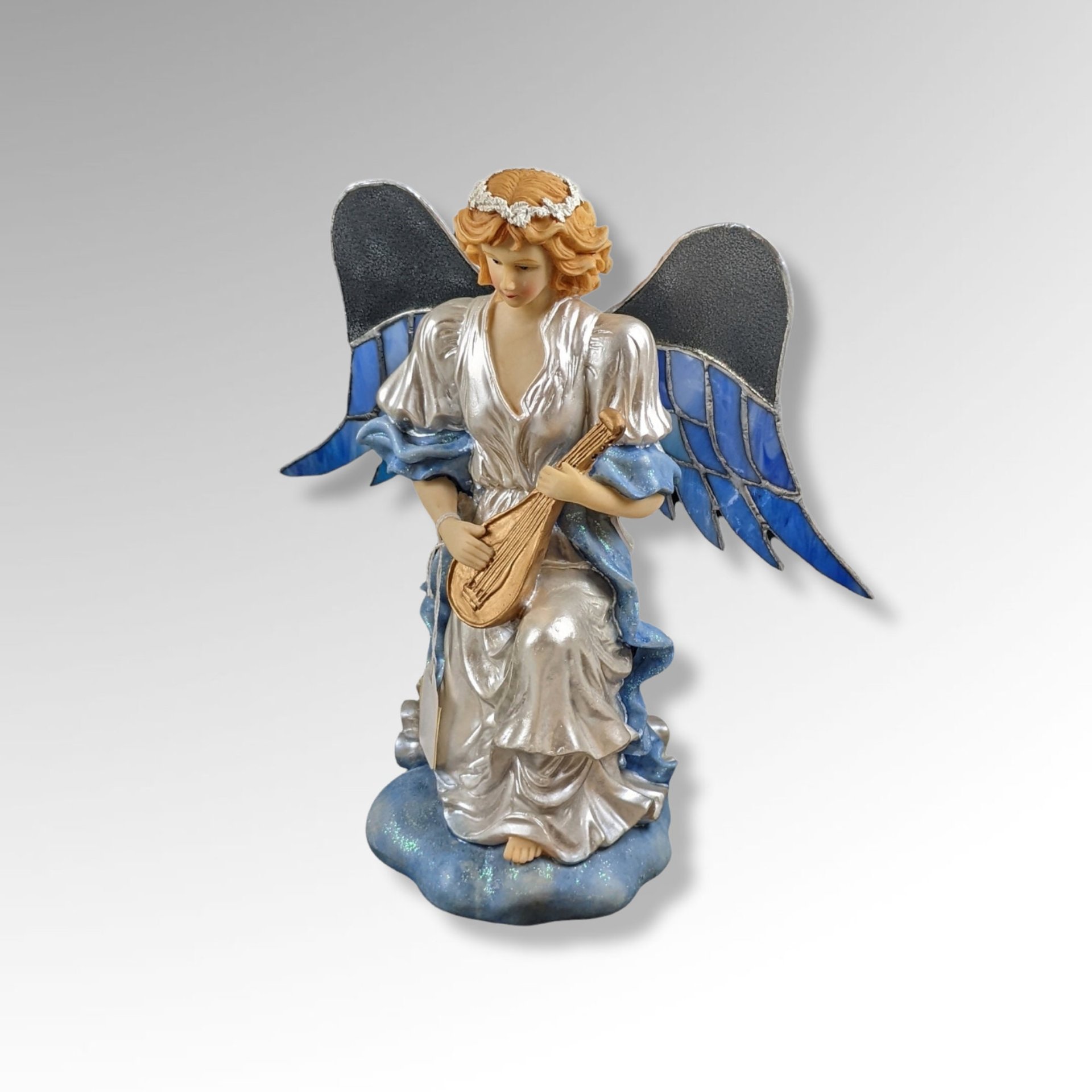 11" Vintage Guardian Angel with Stained Glass Wings 