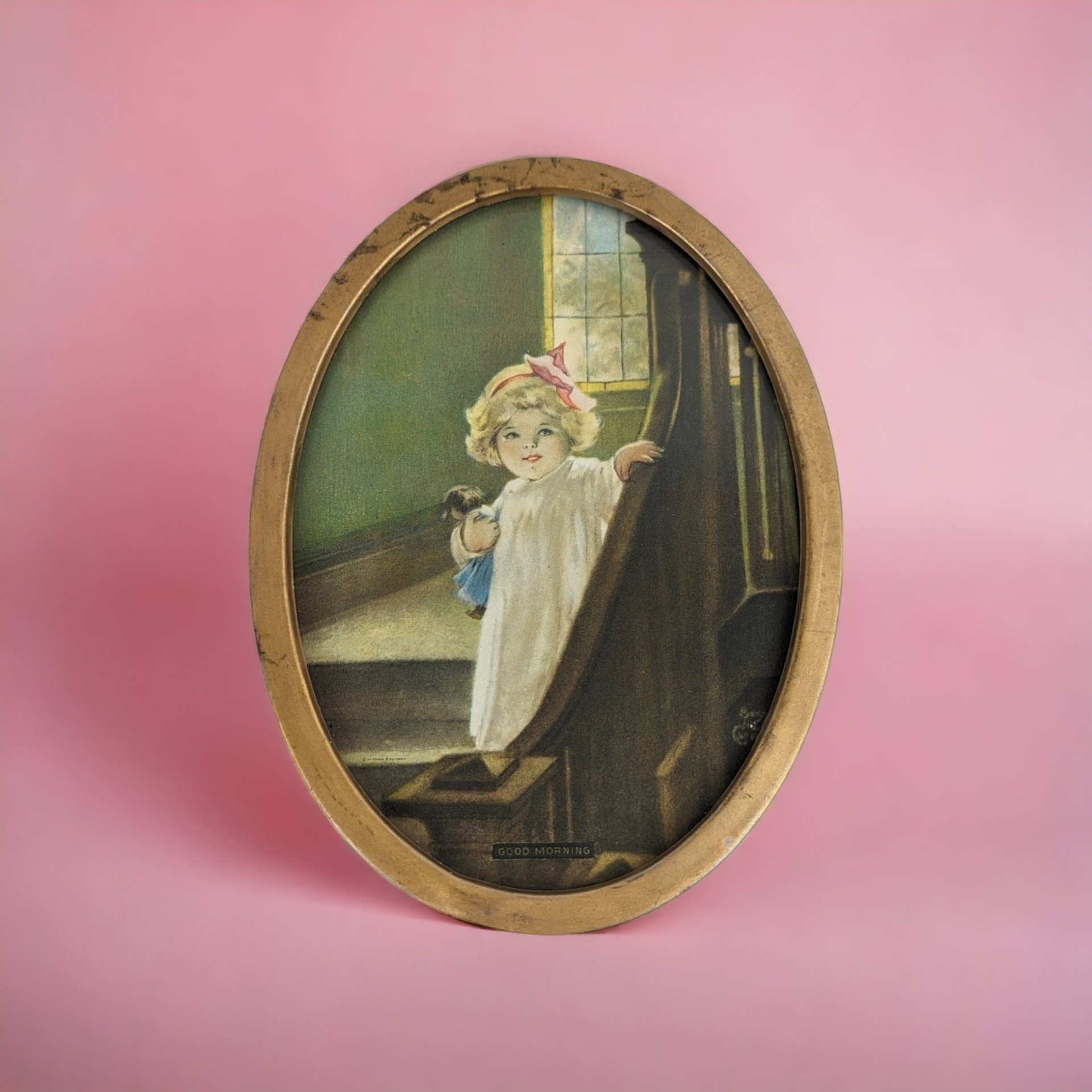 Bessie Pease Gutmann Good Morning 7 x 5" Framed Print – Timeless Childhood Artistry in Every Detail