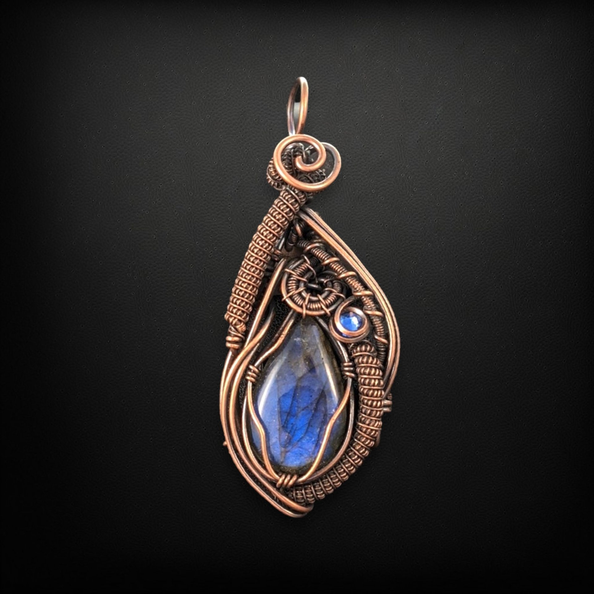 Handmade Copper Wire Wrapped Blue Labradorite Pendant - A Unique and Mesmerizing Wearable Art Piece