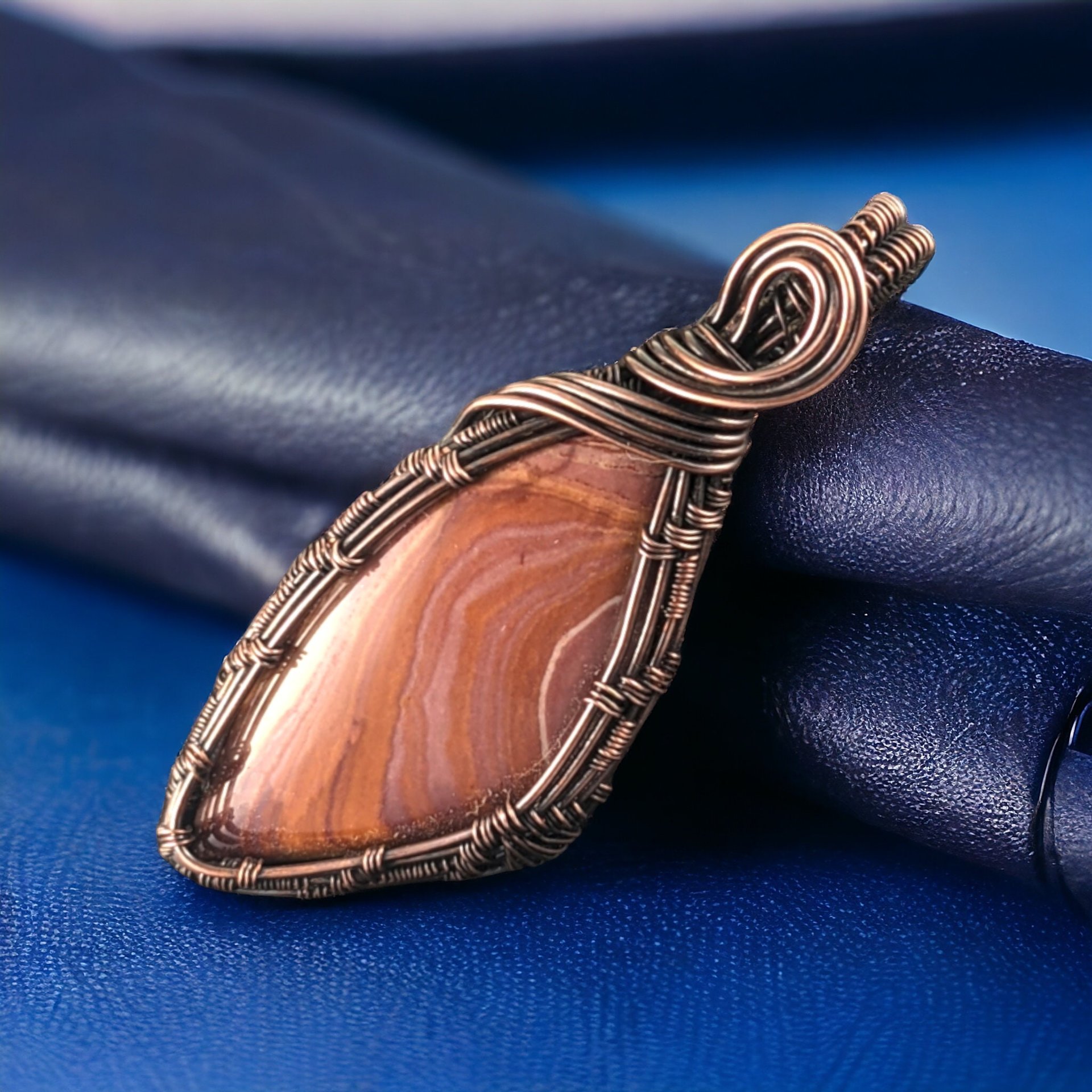Handmade Copper Wire Wrapped Tan Agate Pendant - Statement Necklace, Antiqued Copper, Bohemian Jewelry, Gemstone Gift