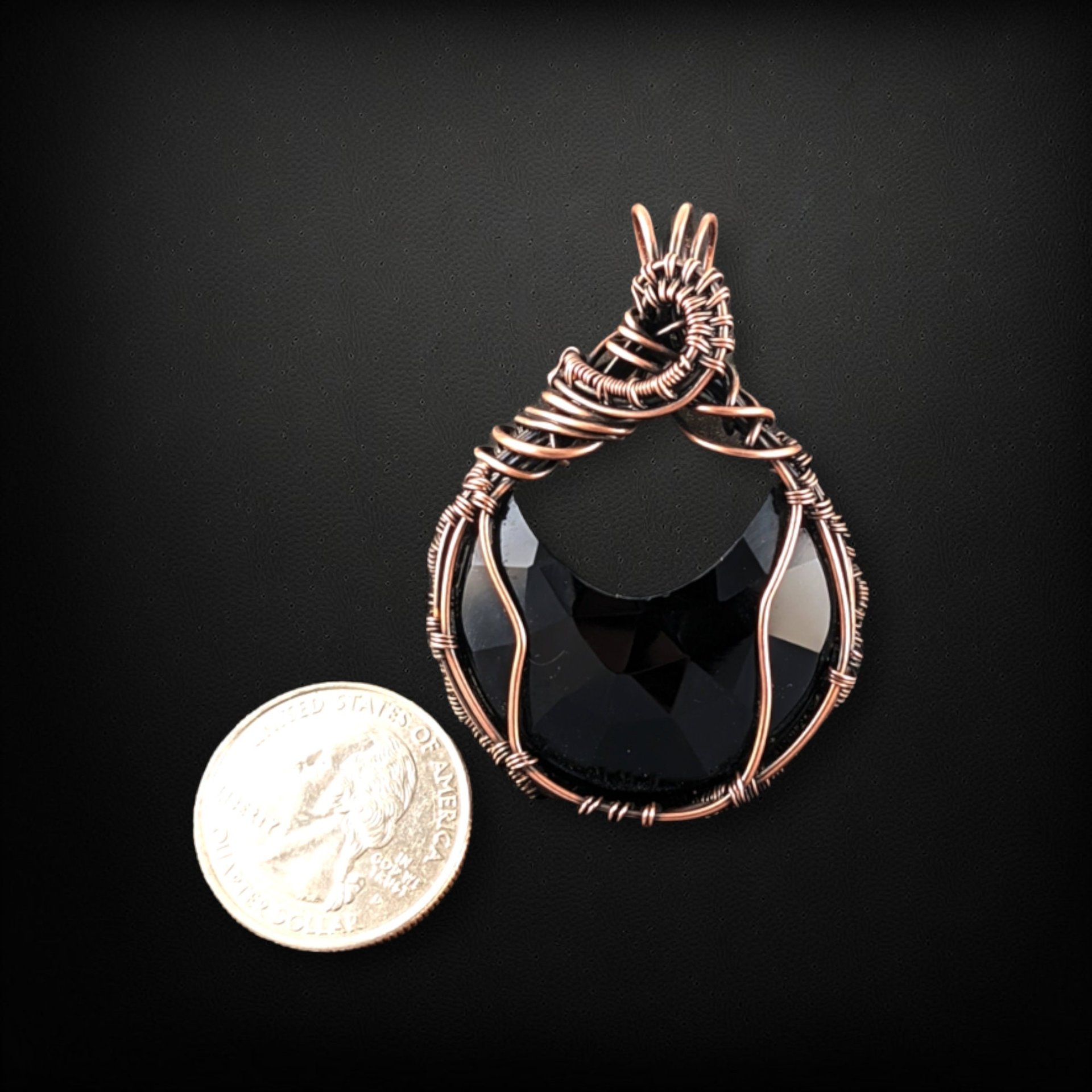 Handcrafted Copper Wire Wrapped Black Onyx Pendant