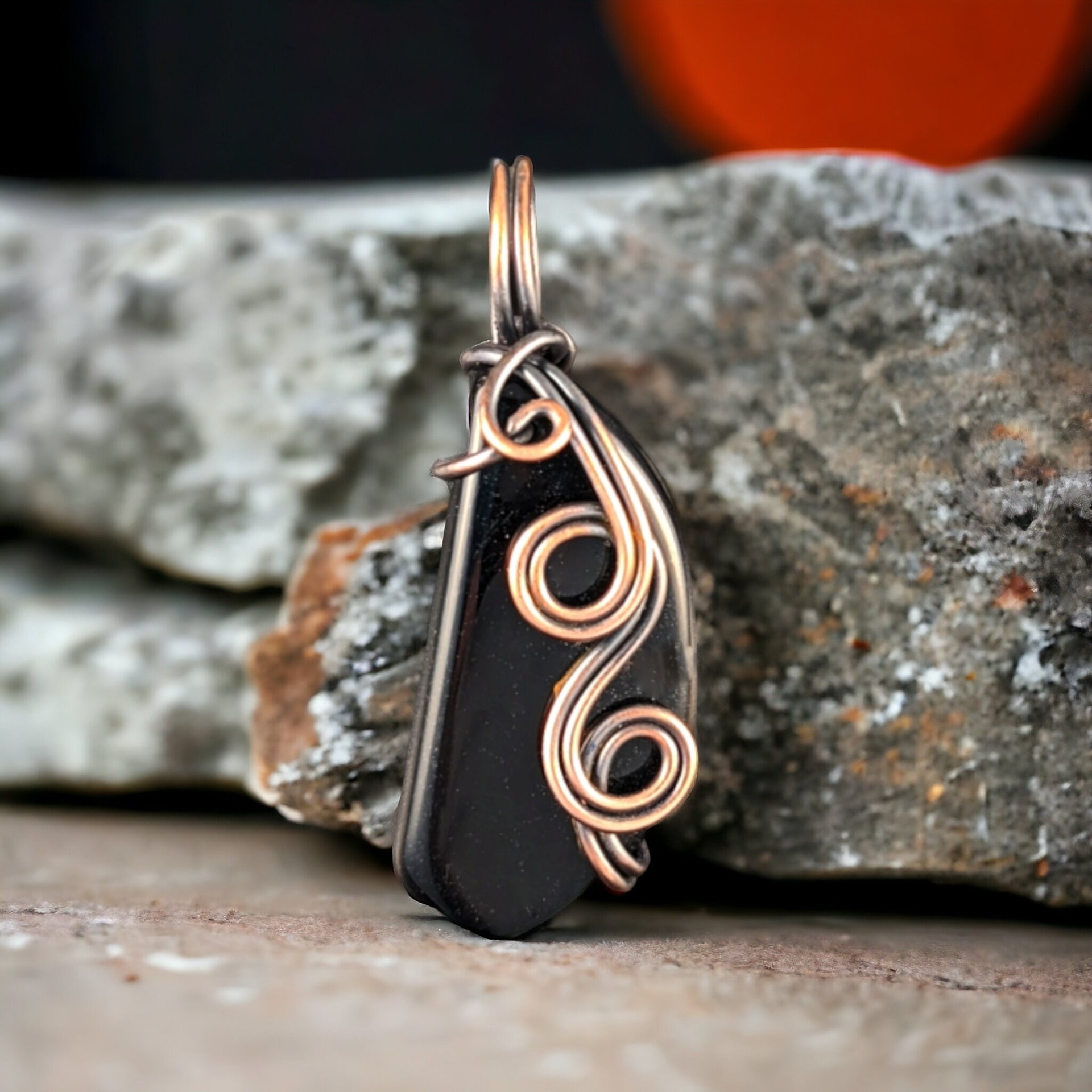 Artisan Elegance: Handmade Copper Wire Wrapped Black Onyx Pendant