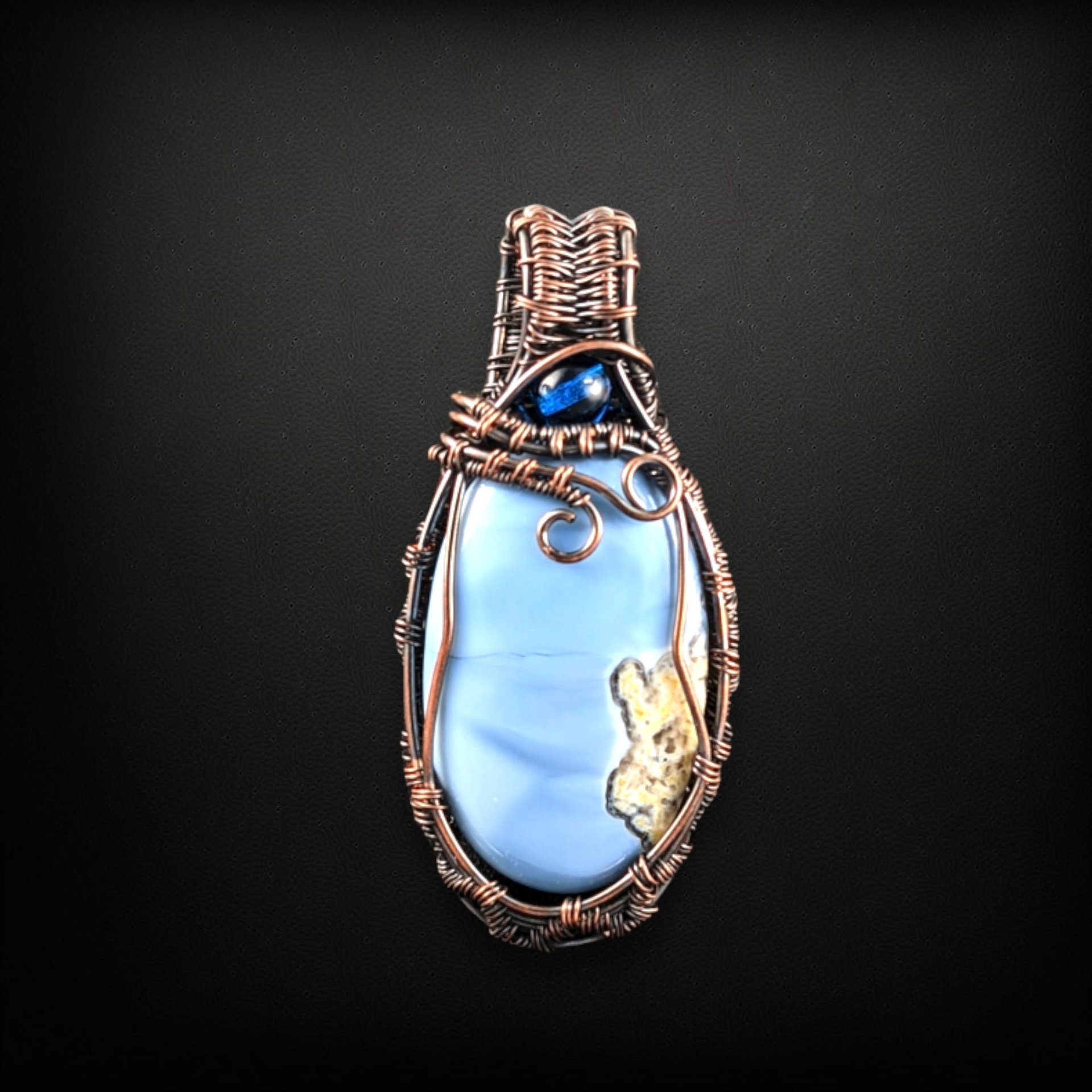 Handmade Copper Wire Wrapped Blue Opal Pendant | Oxidized Copper Jewelry | Blue Opal Cabochon | Unique Gift for Women |  Boho Pendant
