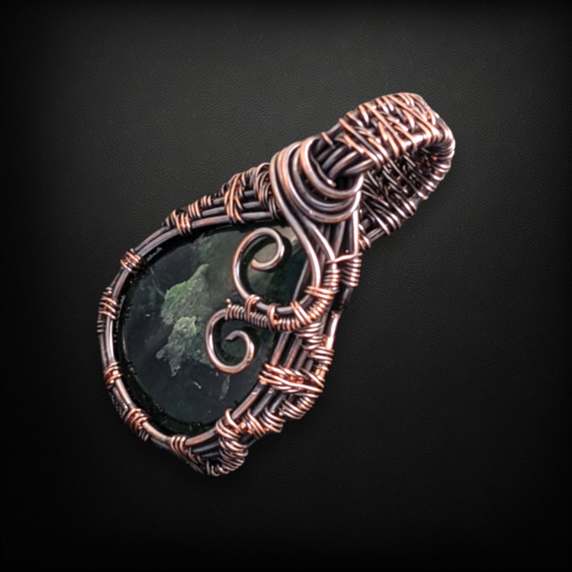 Handmade Copper Wire Wrapped Nephrite Jade Pendant | Antiqued Copper Jewelry | Unique Gift for Women | Boho Pendant