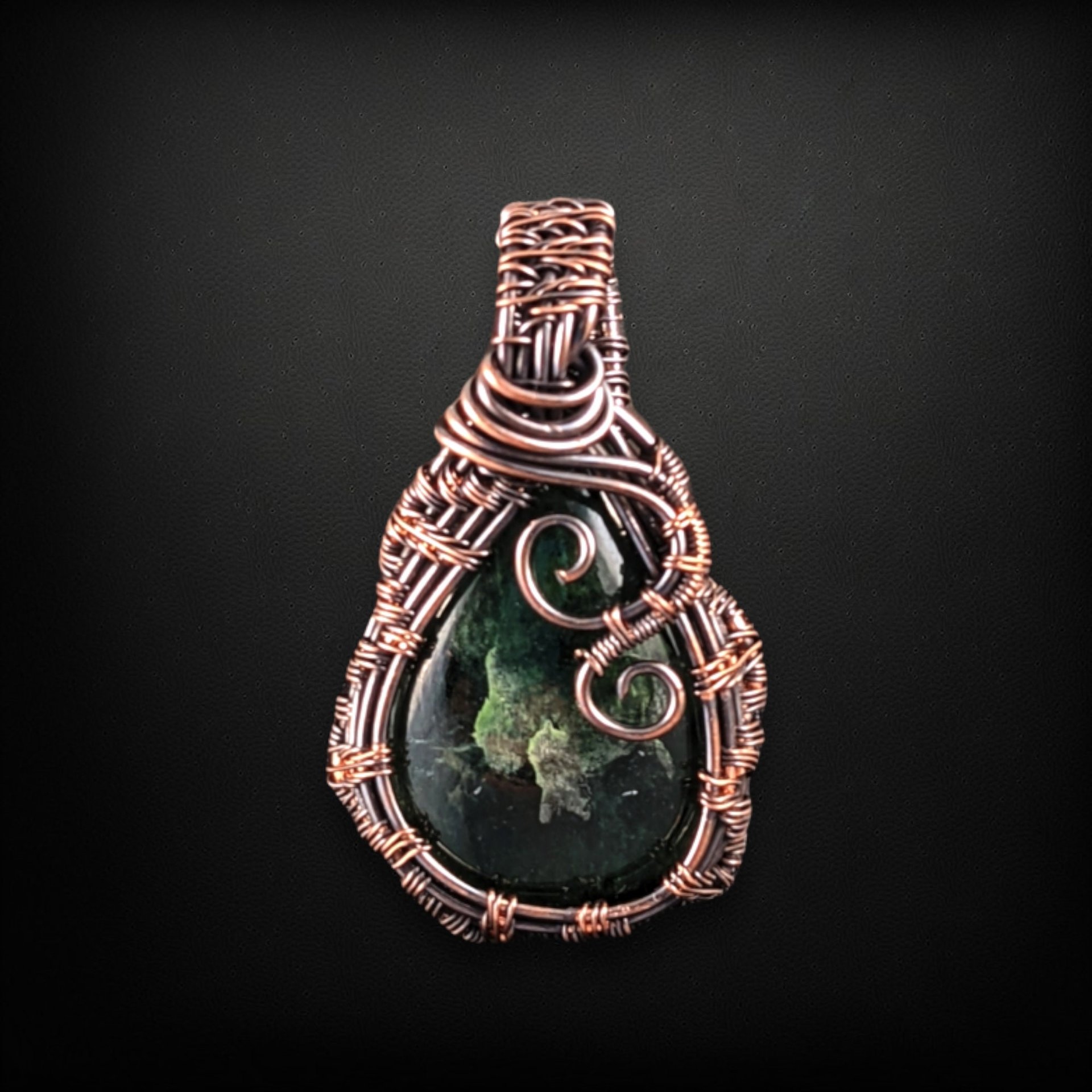 Handmade Copper Wire Wrapped Nephrite Jade Pendant | Antiqued Copper Jewelry | Unique Gift for Women | Boho Pendant