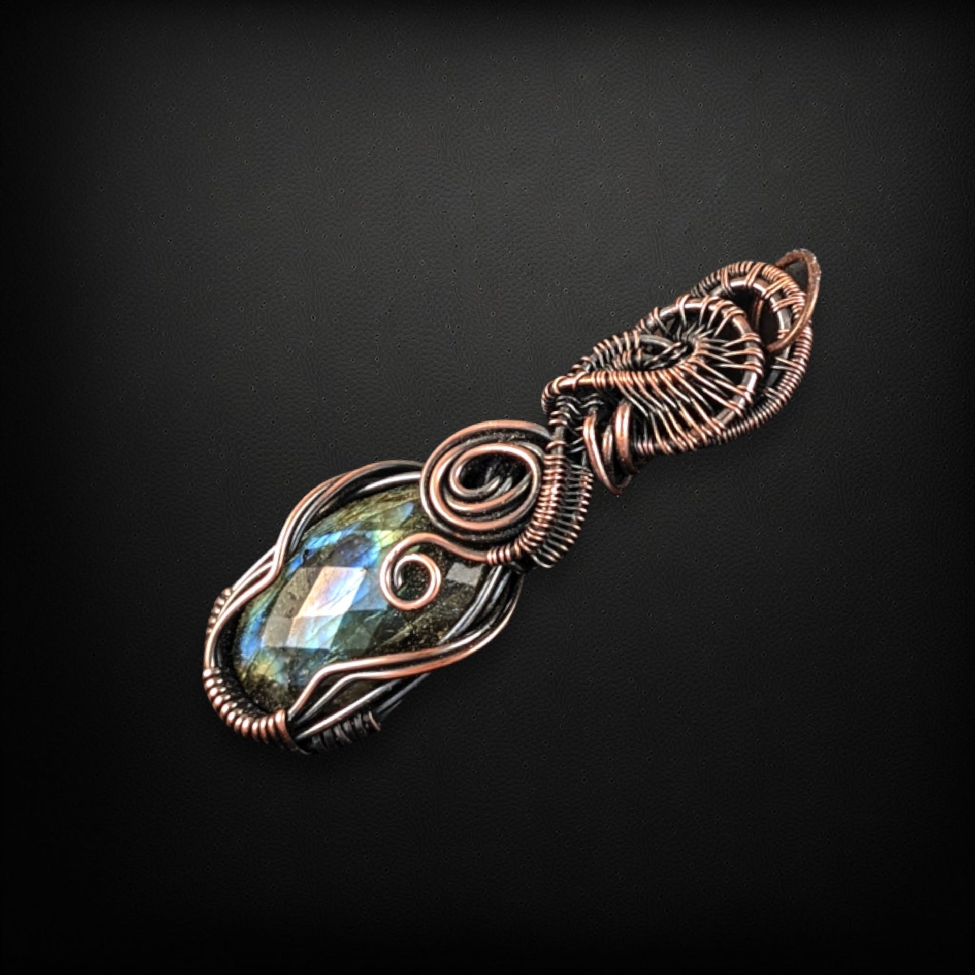 Handmade Copper Wire Wrapped Labradorite Pendant, Unique Gemstone Jewelry, Mystical Gift Idea
