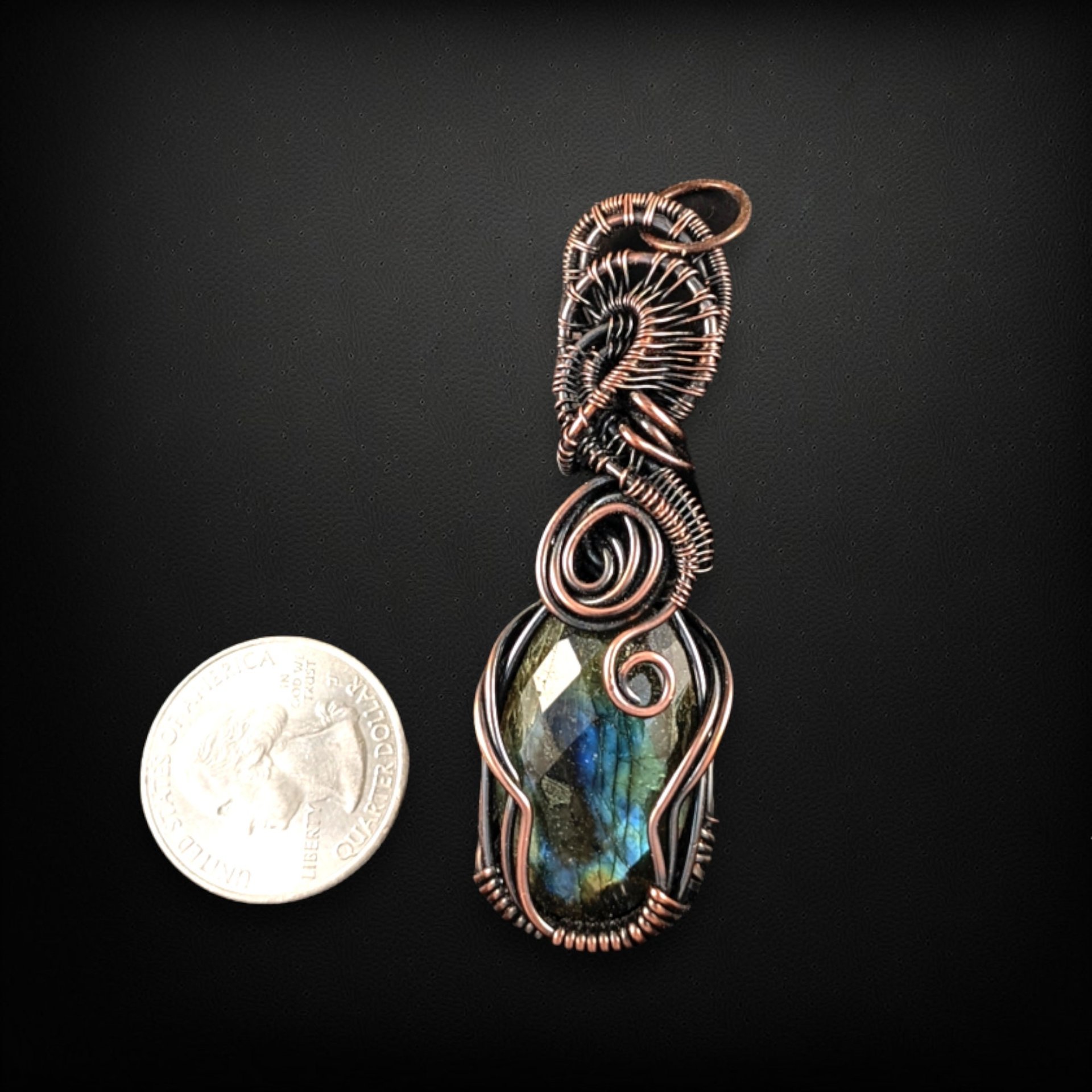 Handmade Copper Wire Wrapped Labradorite Pendant, Unique Gemstone Jewelry, Mystical Gift Idea