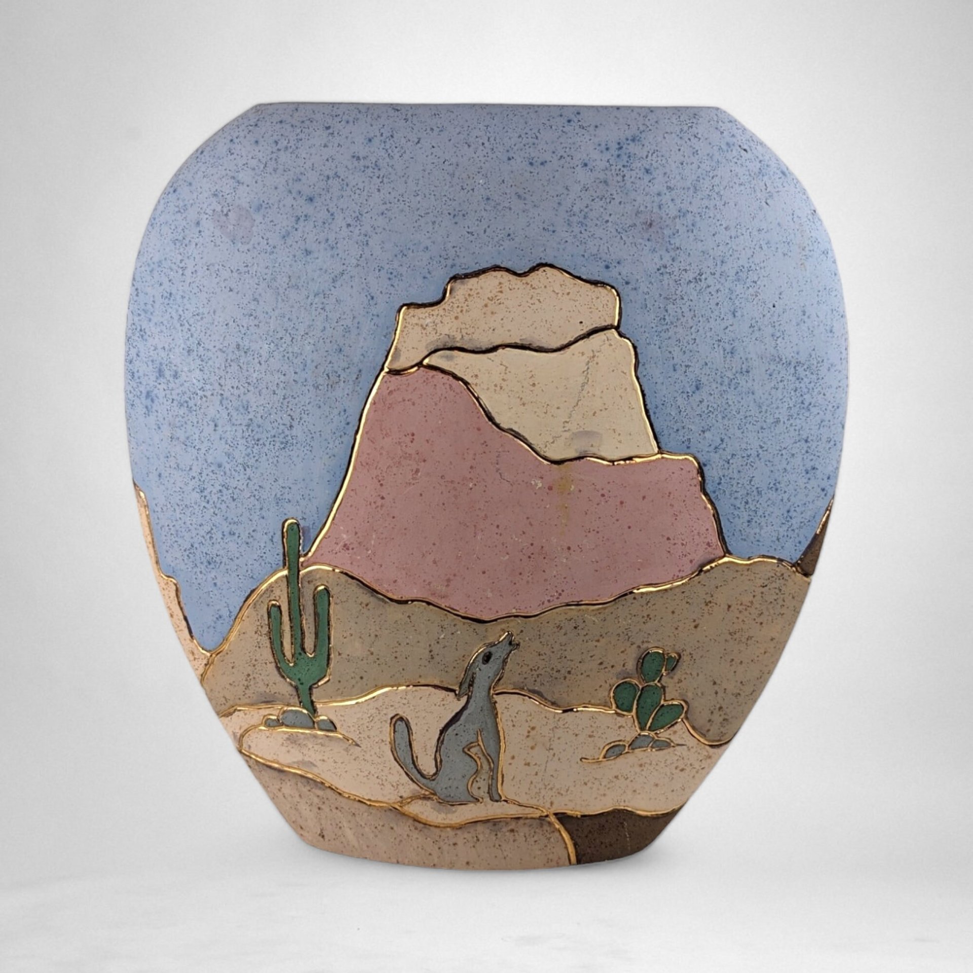 Vintage Southwest Pottery Signed Vase wtih Howling Wolf