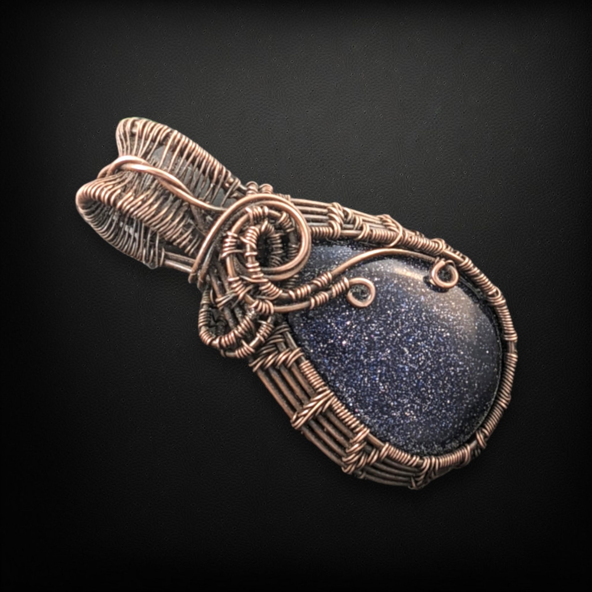 Handcrafted Copper Wire Wrapped Blue Goldstone Pendant
