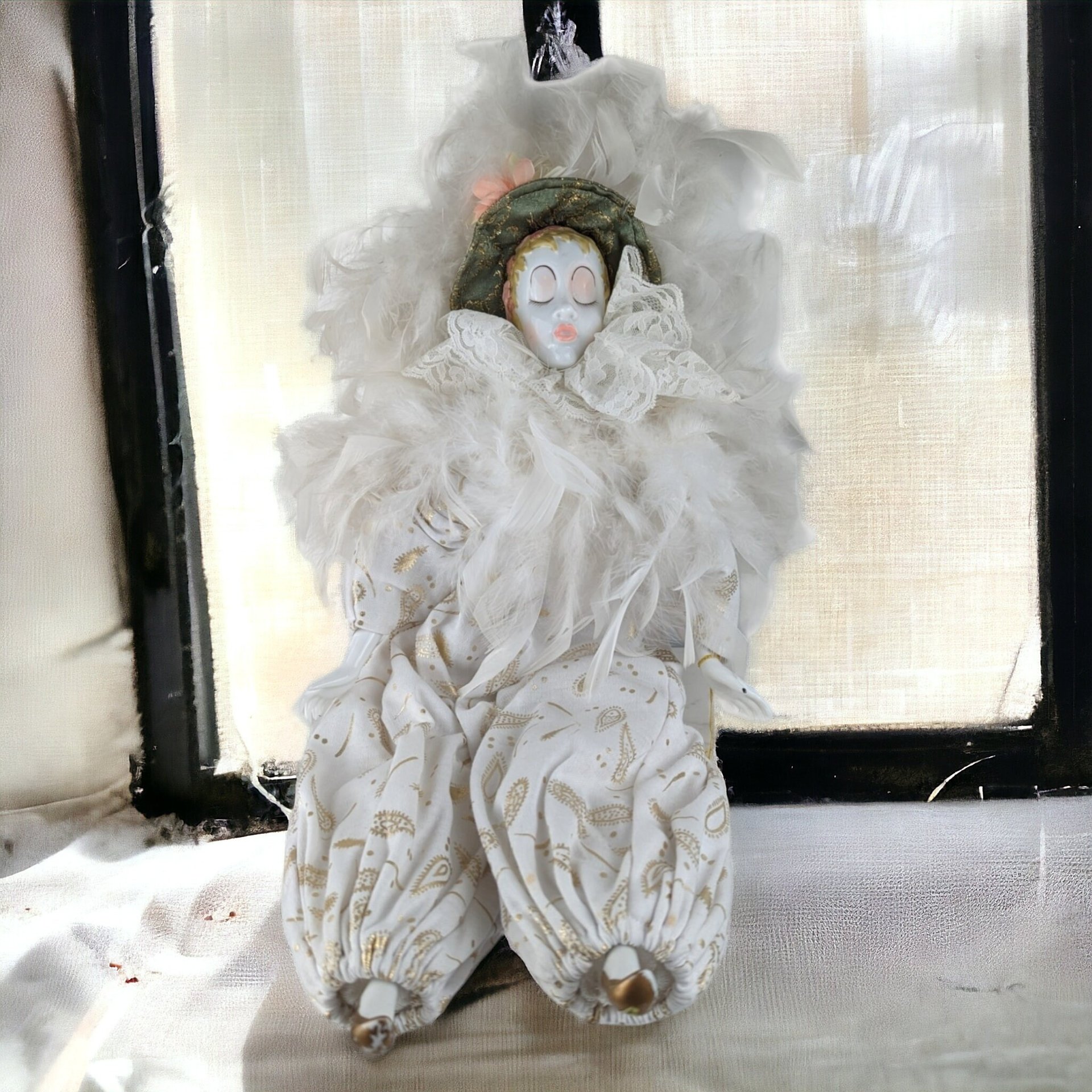 Porcelain Harlequin Art Fashion Doll