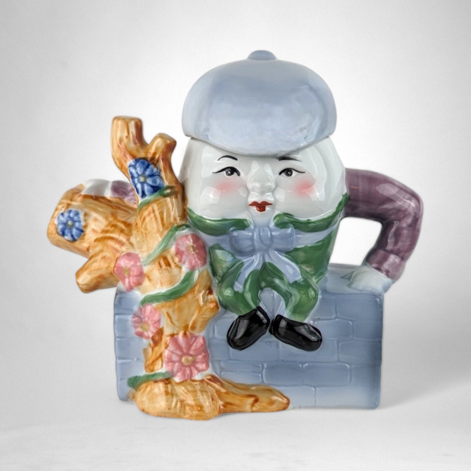 Vintage Feita Humpty Dumpty Ceramic Teapot | Whimsical Nursery Rhyme Decor