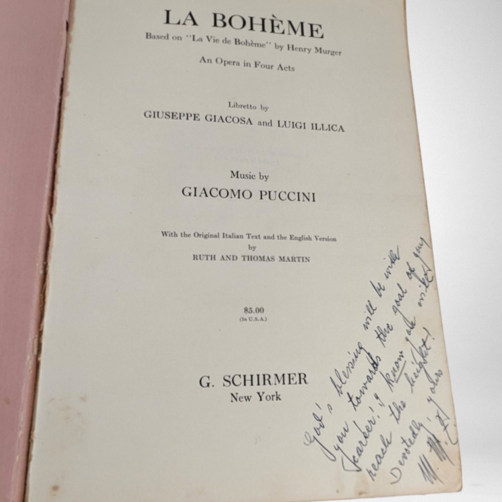 1965 Puccini La Boheme Music Book by G. Schirmer