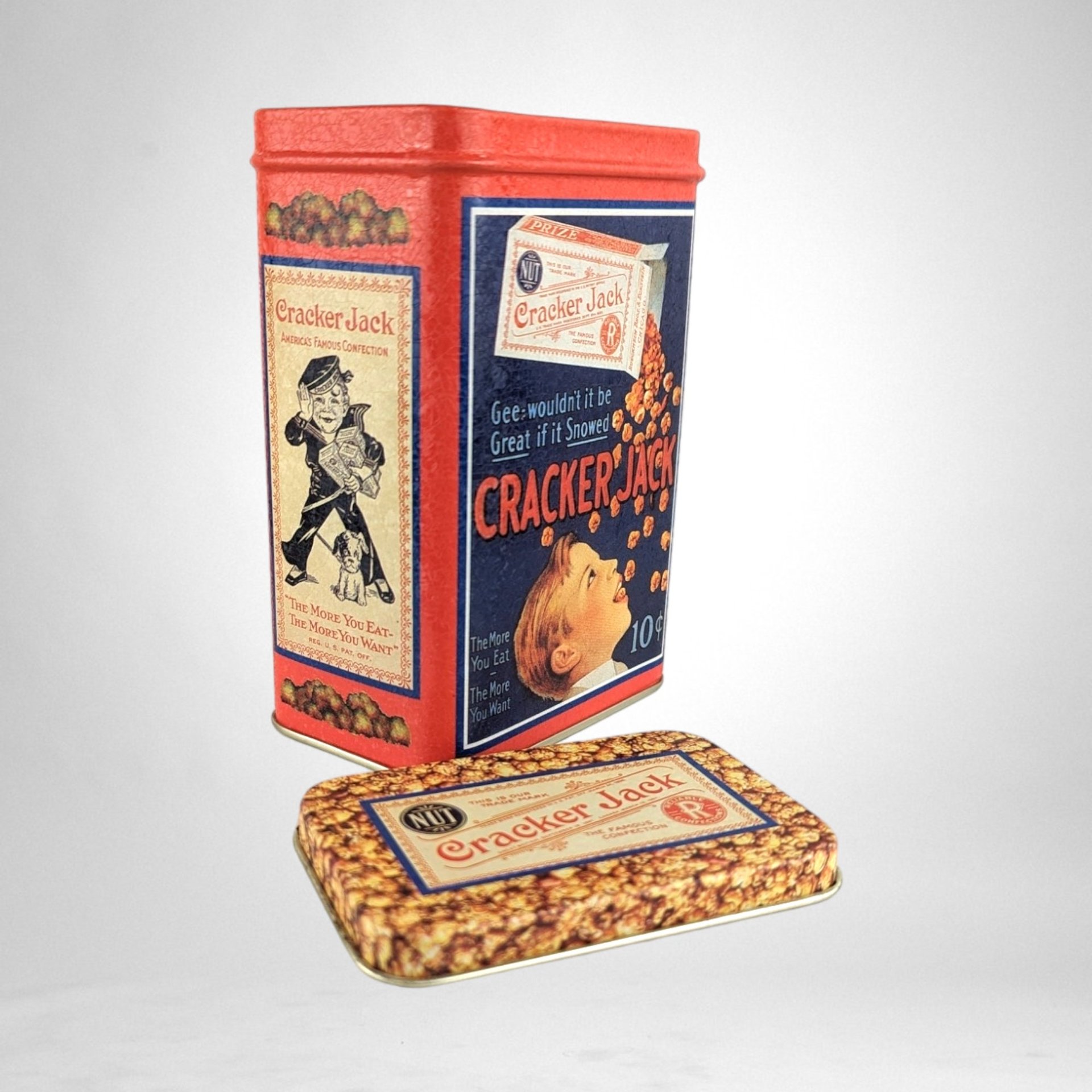 Pair of Bristolware Small Cracker Jack Tins