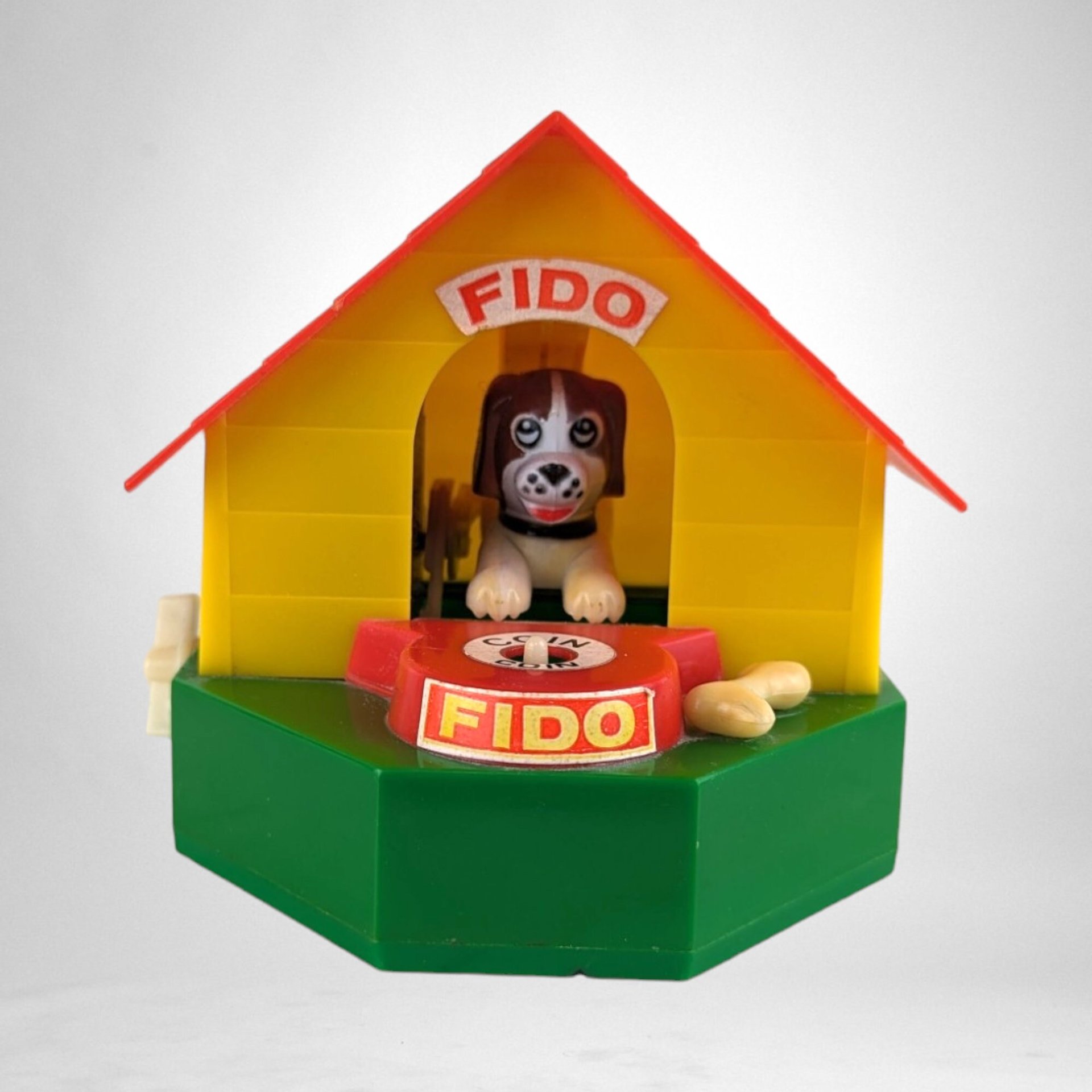 Vintage J.S.N.Y. Plastic Wind Up Fido Mechanical Bank
