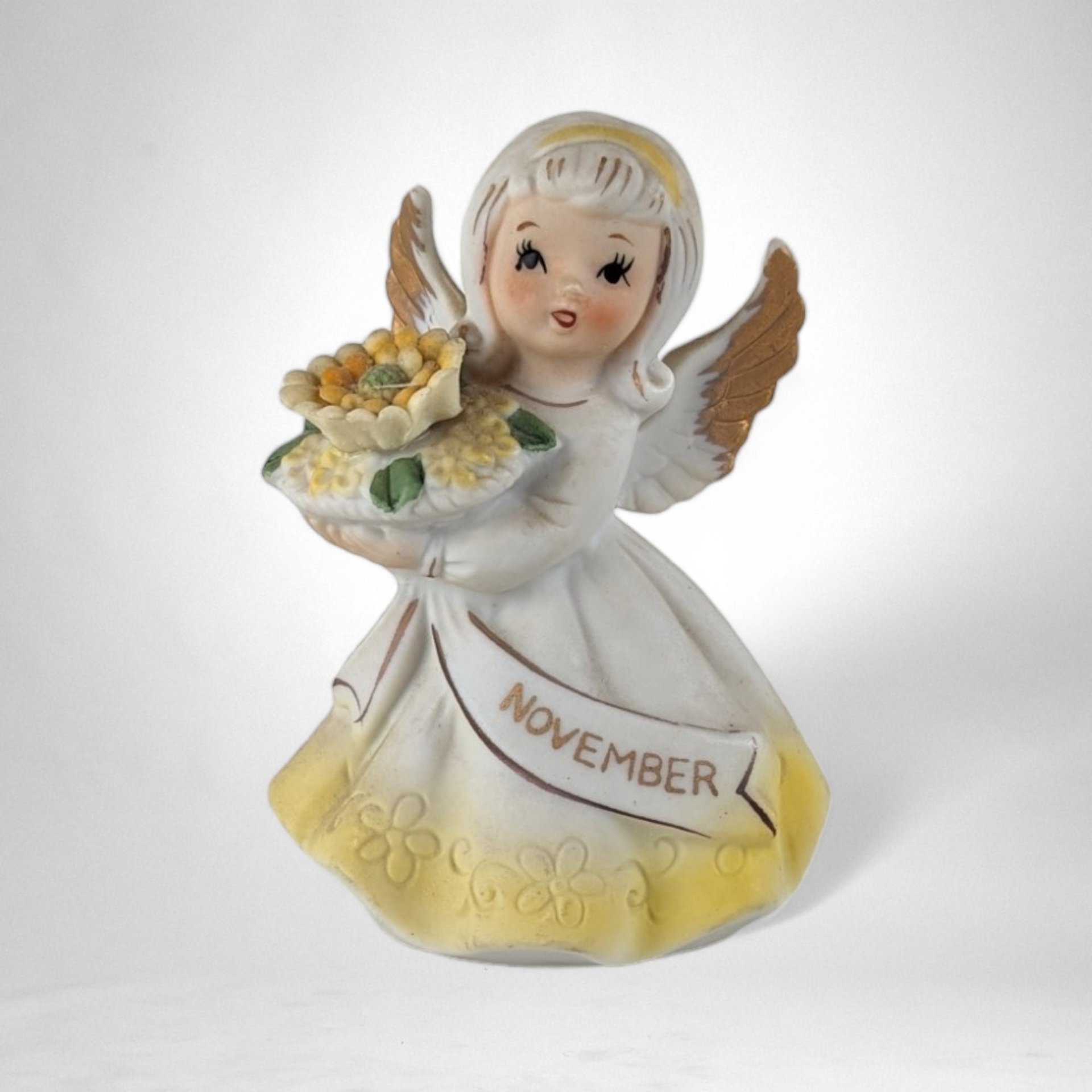 Vintage Ceramic Birthday Month November Angel Figurine - Charming Collectible