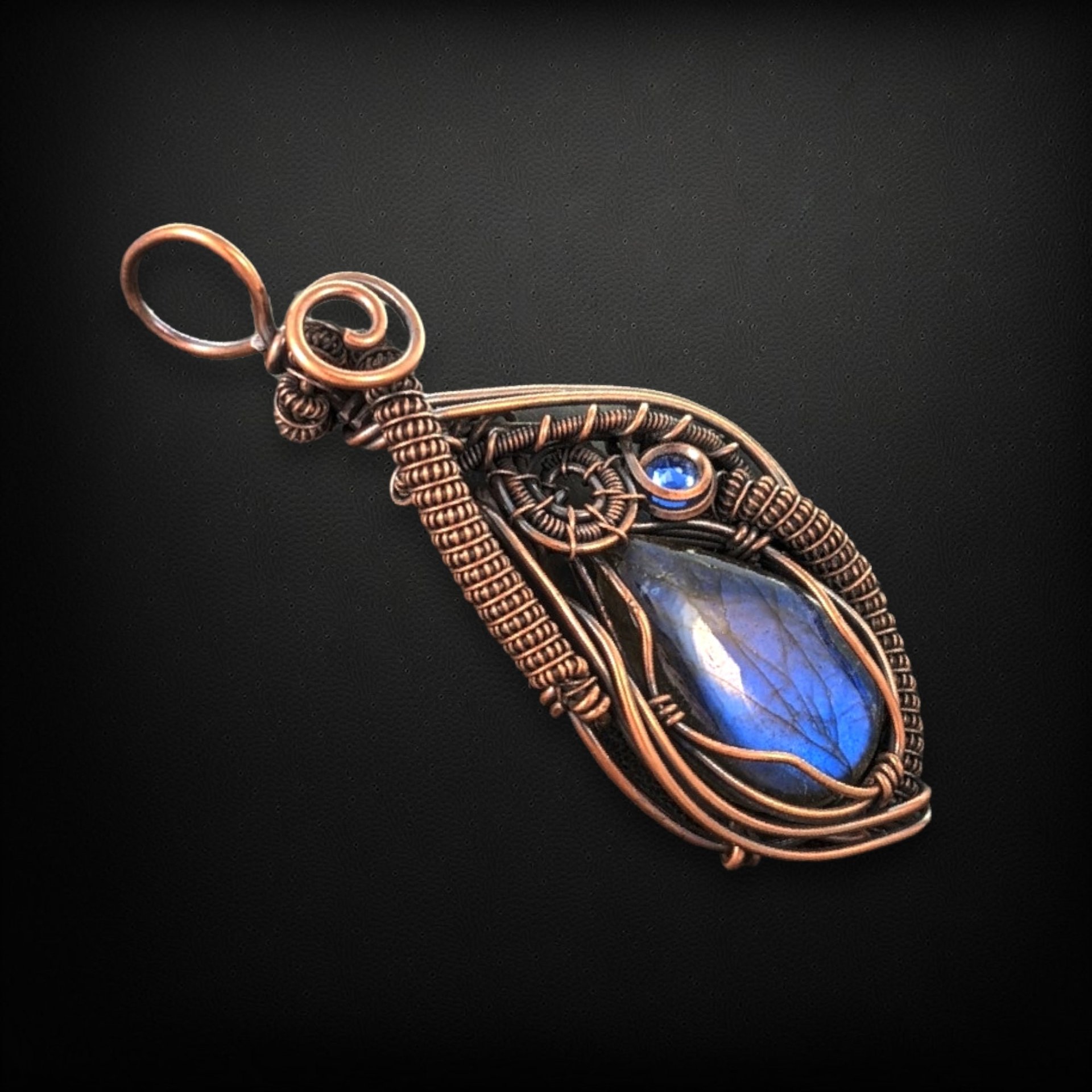 Handmade Copper Wire Wrapped Blue Labradorite Pendant - A Unique and Mesmerizing Wearable Art Piece