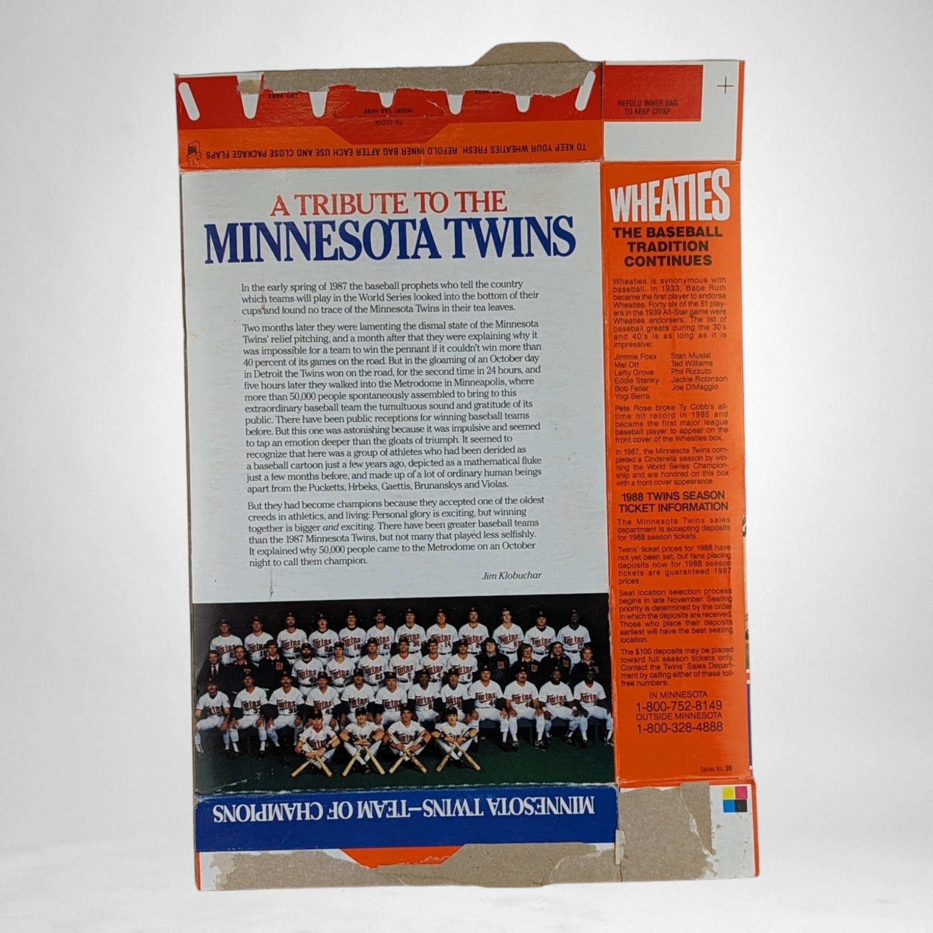 Vintage Pair of 1987 Wheaties Cereal Boxes | Minnesota Twins Tribute | Collectible Sports Memorabilia