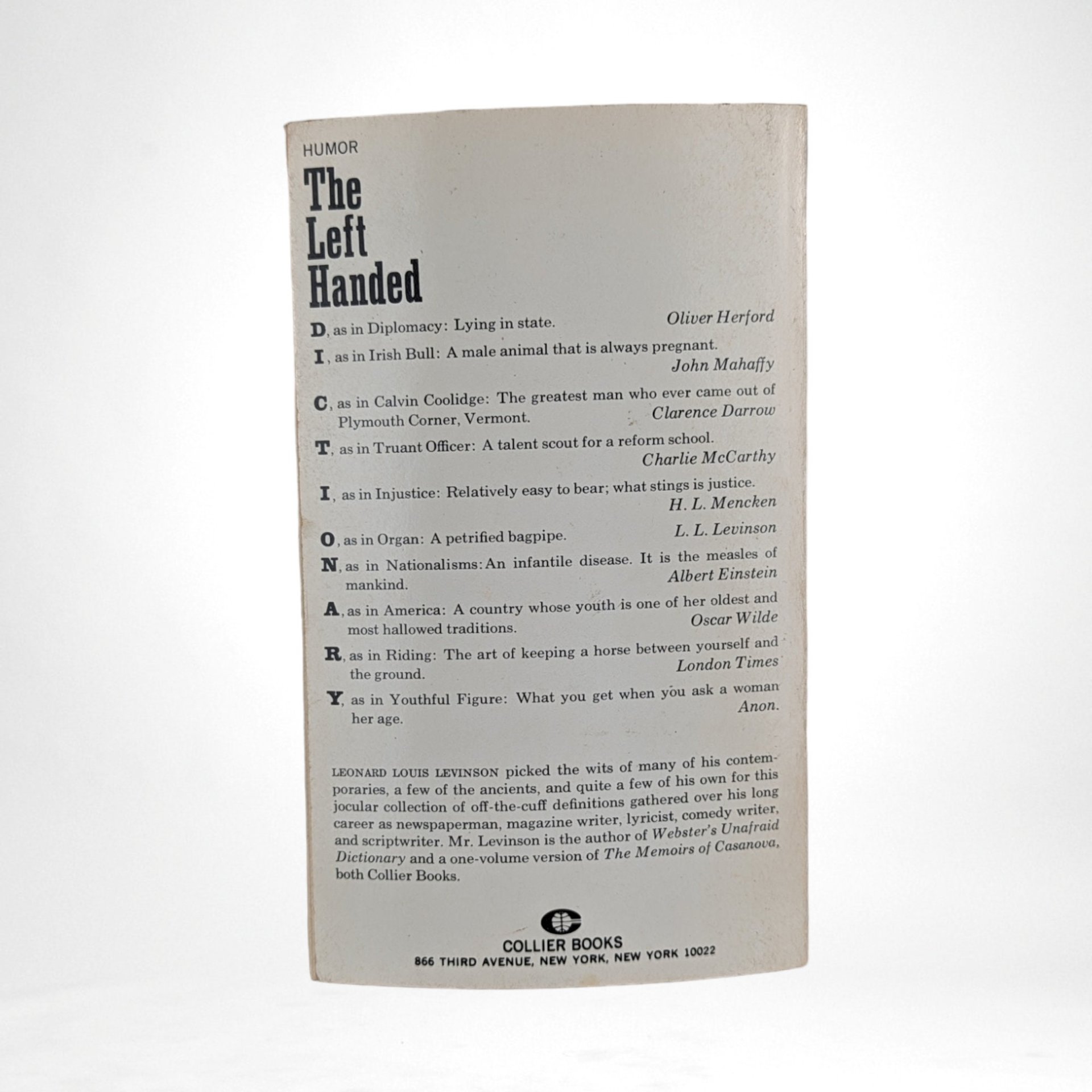 1978 The Left Handed Dictionary, Leonard Louis Levinson