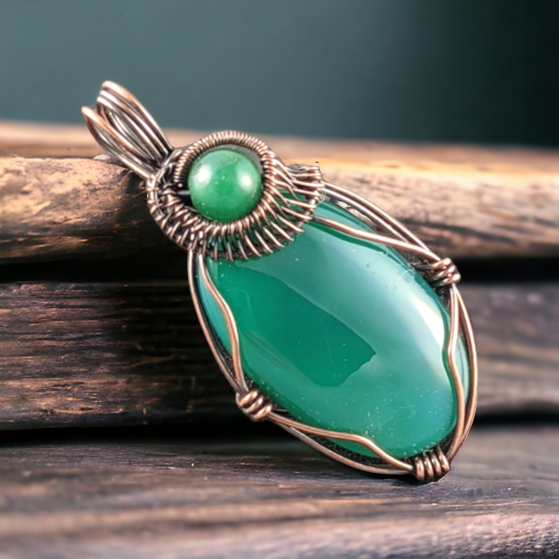 Handmade Copper Wire Wrapped Green Onyx Pendant | Boho Jewelry | Gemstone Pendant | Oxidized Copper | Gift for Her