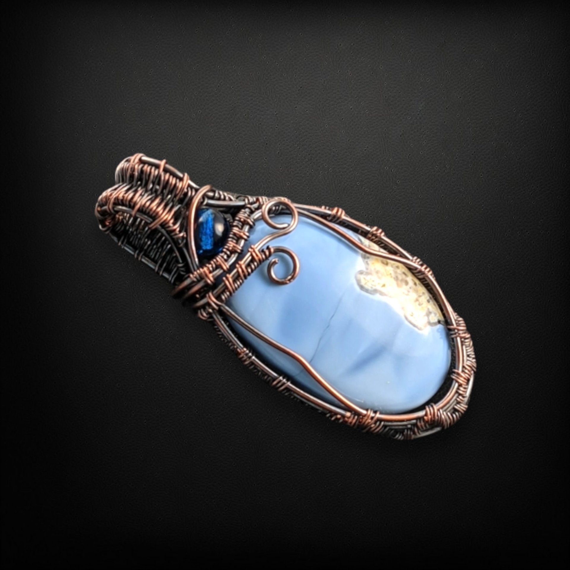 Handmade Copper Wire Wrapped Blue Opal Pendant | Oxidized Copper Jewelry | Blue Opal Cabochon | Unique Gift for Women |  Boho Pendant