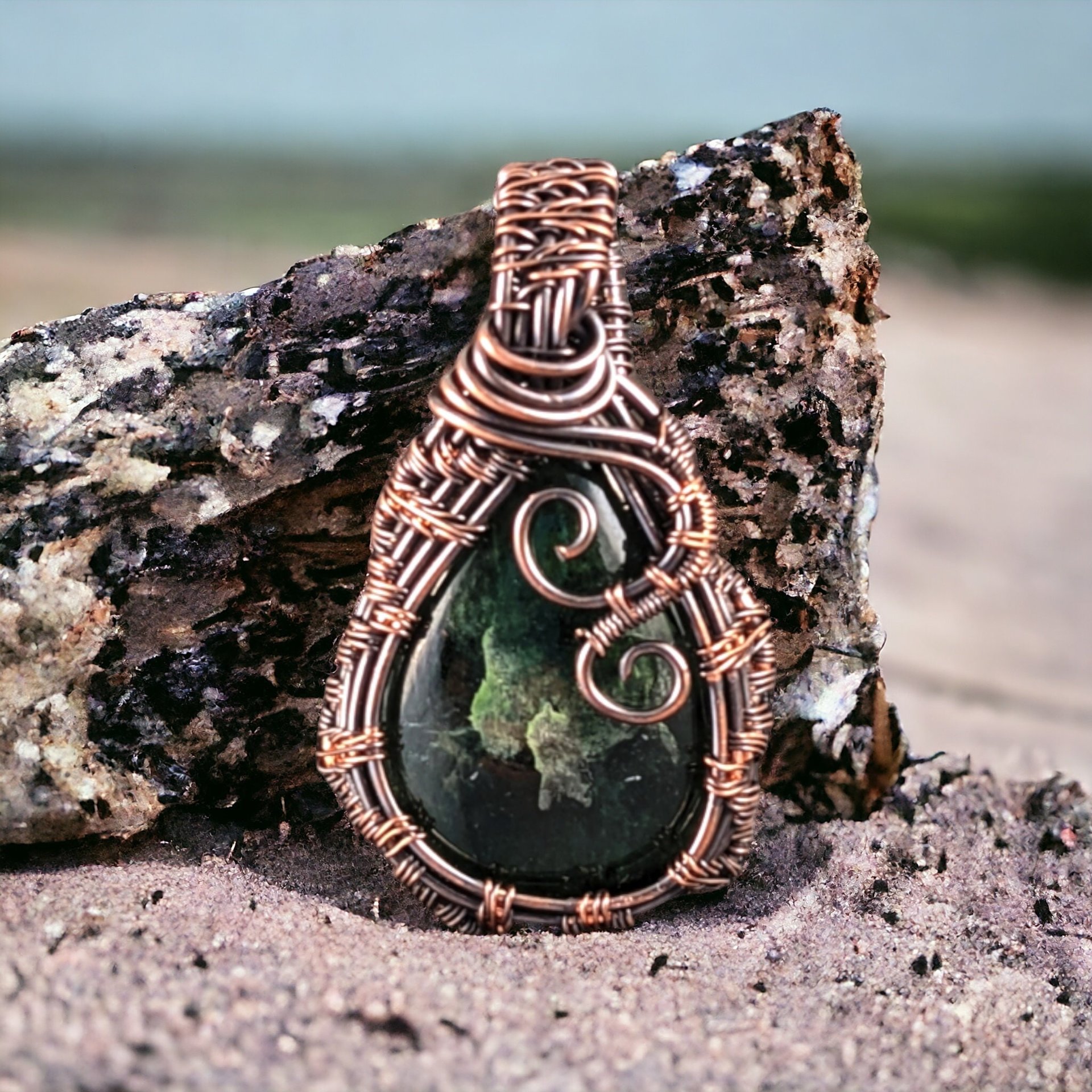 Handmade Copper Wire Wrapped Nephrite Jade Pendant | Antiqued Copper Jewelry | Unique Gift for Women | Boho Pendant