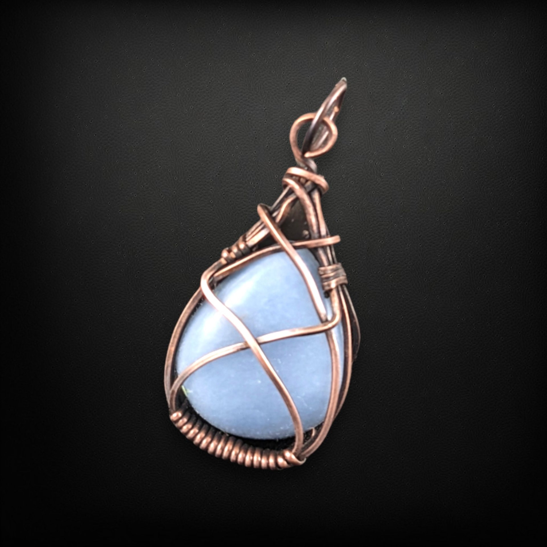 Handcrafted Copper Wire Wrapped Blue Opal Pendant, Unique Artisan Jewelry, Bohemian Gift Idea