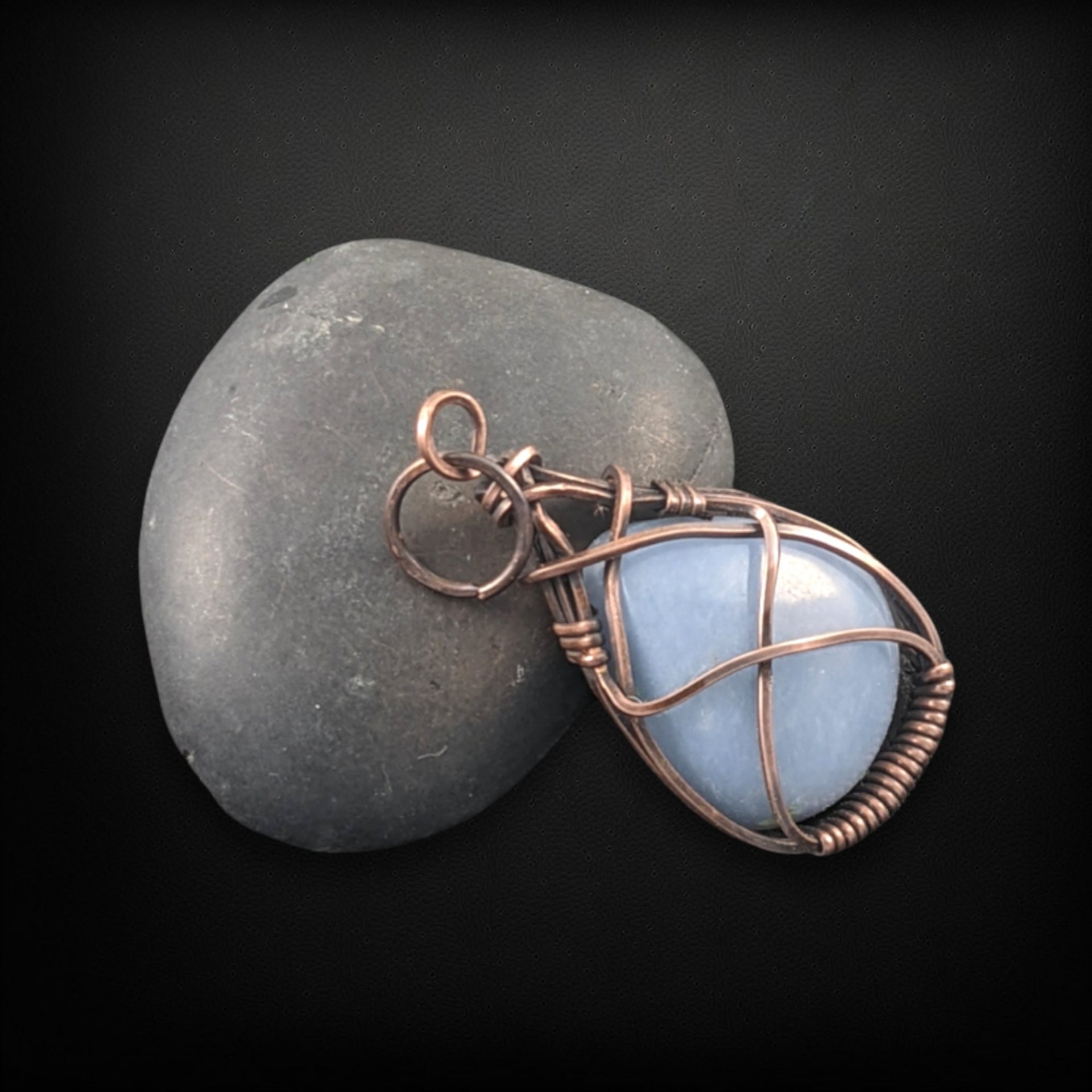 Handcrafted Copper Wire Wrapped Blue Opal Pendant, Unique Artisan Jewelry, Bohemian Gift Idea