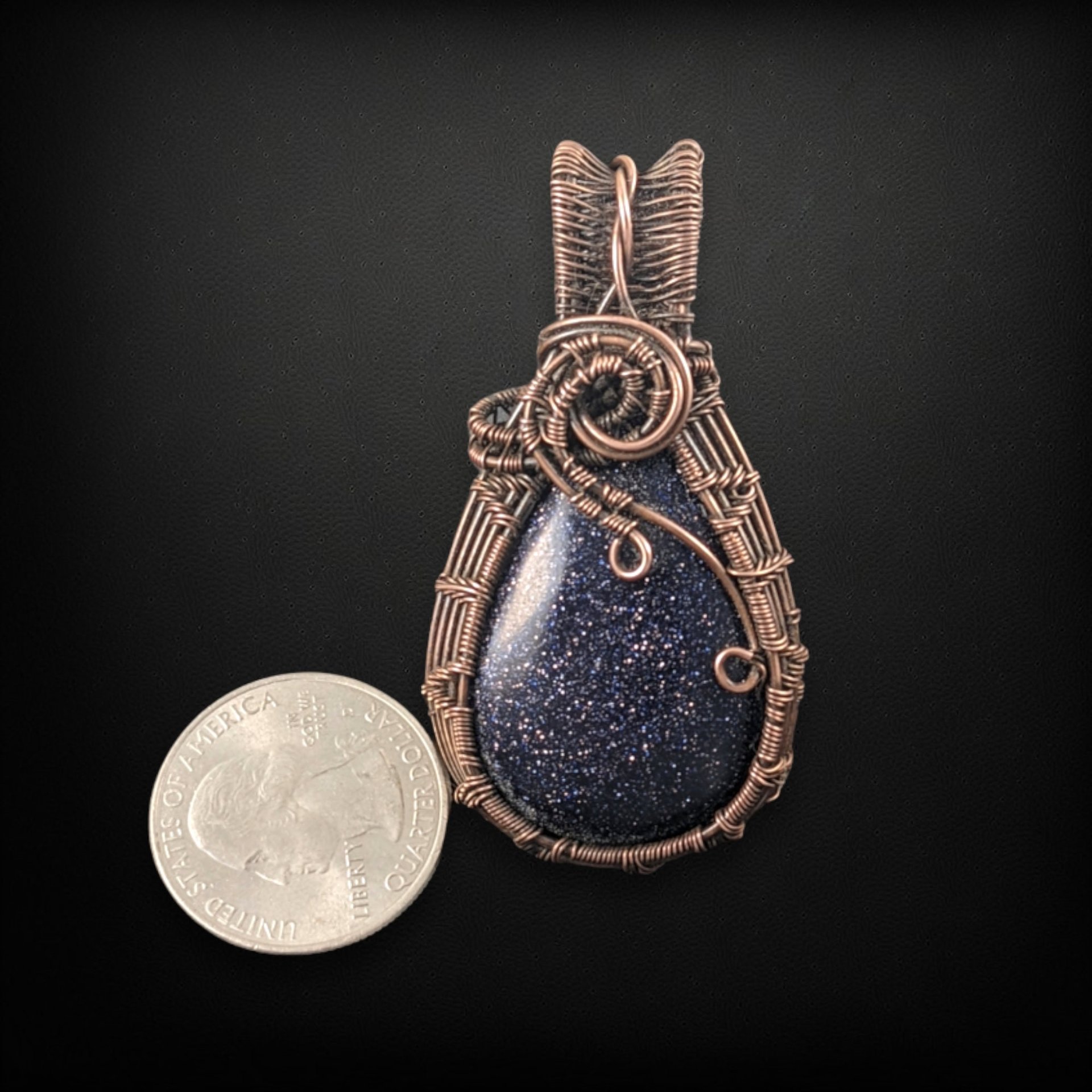 Handcrafted Copper Wire Wrapped Blue Goldstone Pendant