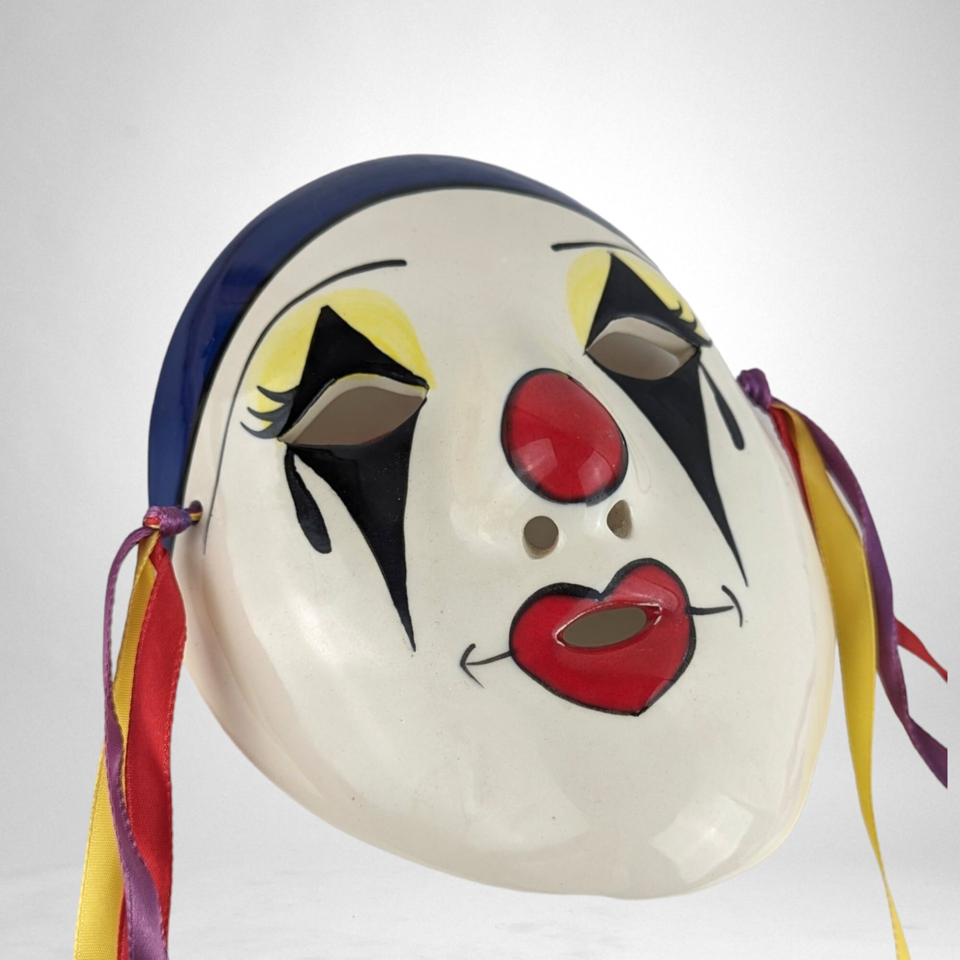 1984 Ceramic Hand-Painted Pierrot Clown Mask Wall Hanging